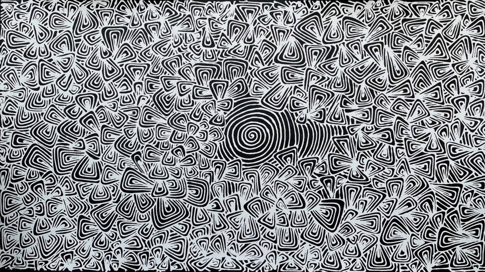 hypnotic black and white art, swirling concentric circles, repeating geometric shapes, Full HD Desktop Wallpaper