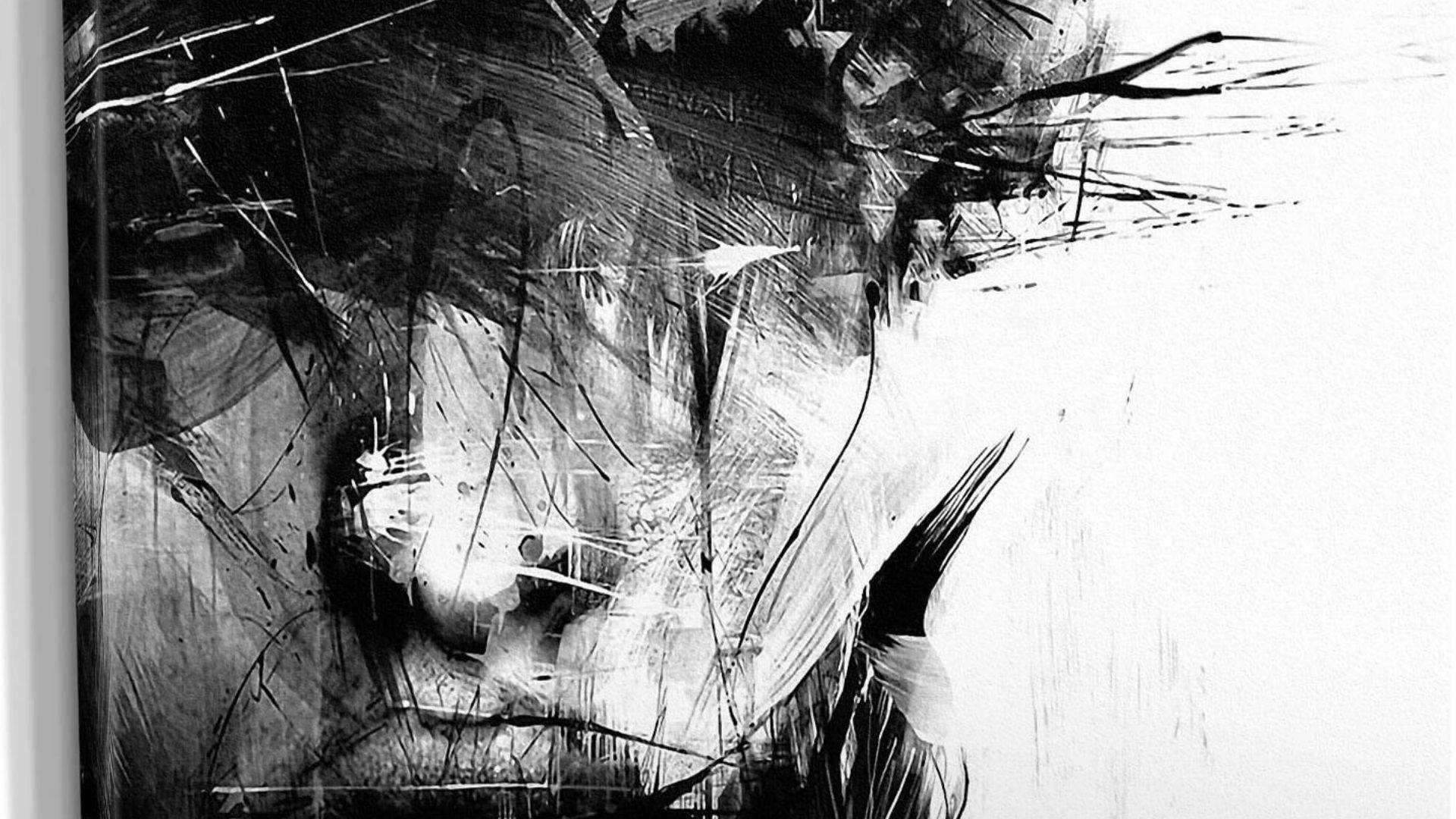 black and white art, abstract, bold brushstrokes, Full HD Desktop Wallpaper