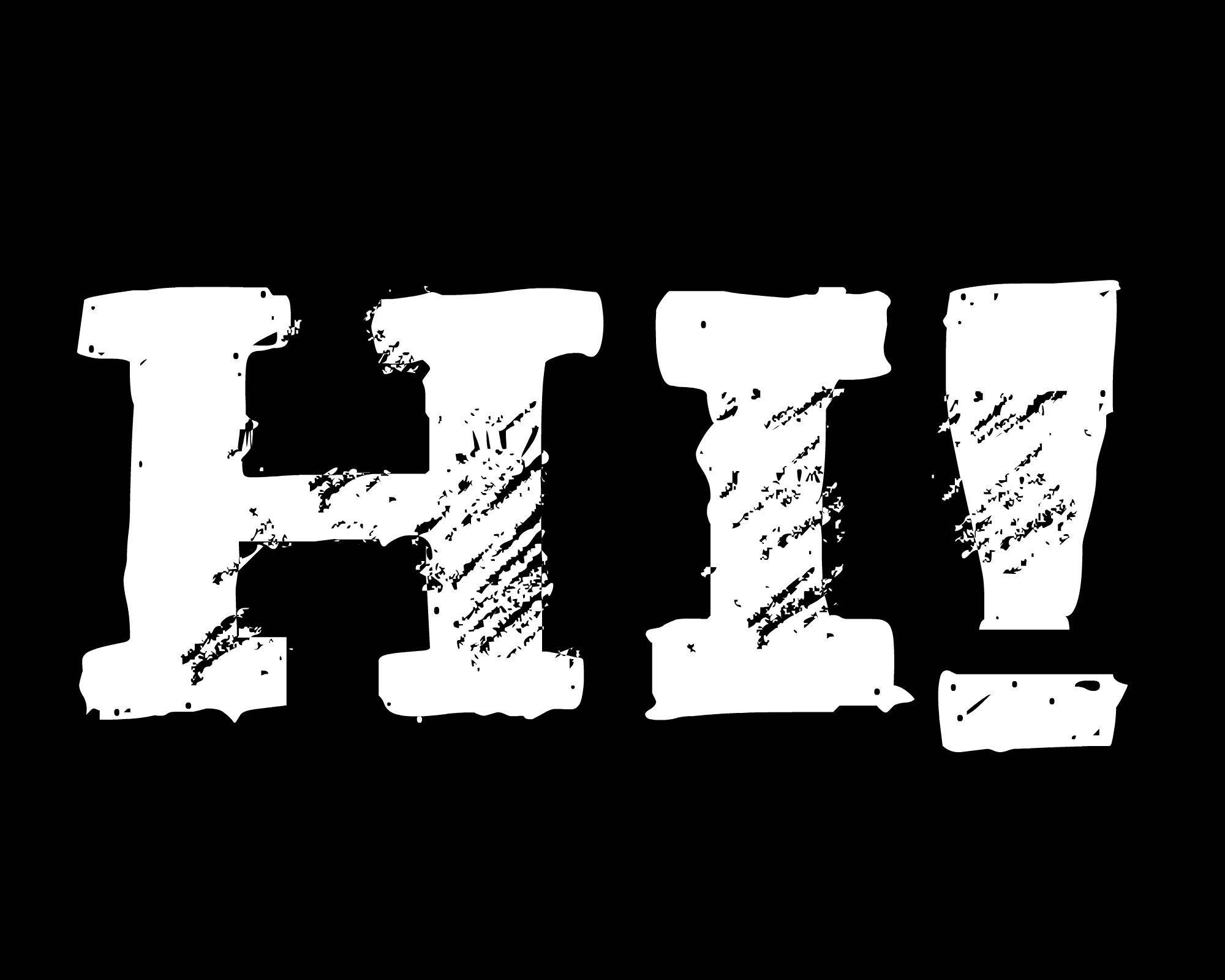 HI, white distressed letters, solid black background, Full HD Desktop Wallpaper
