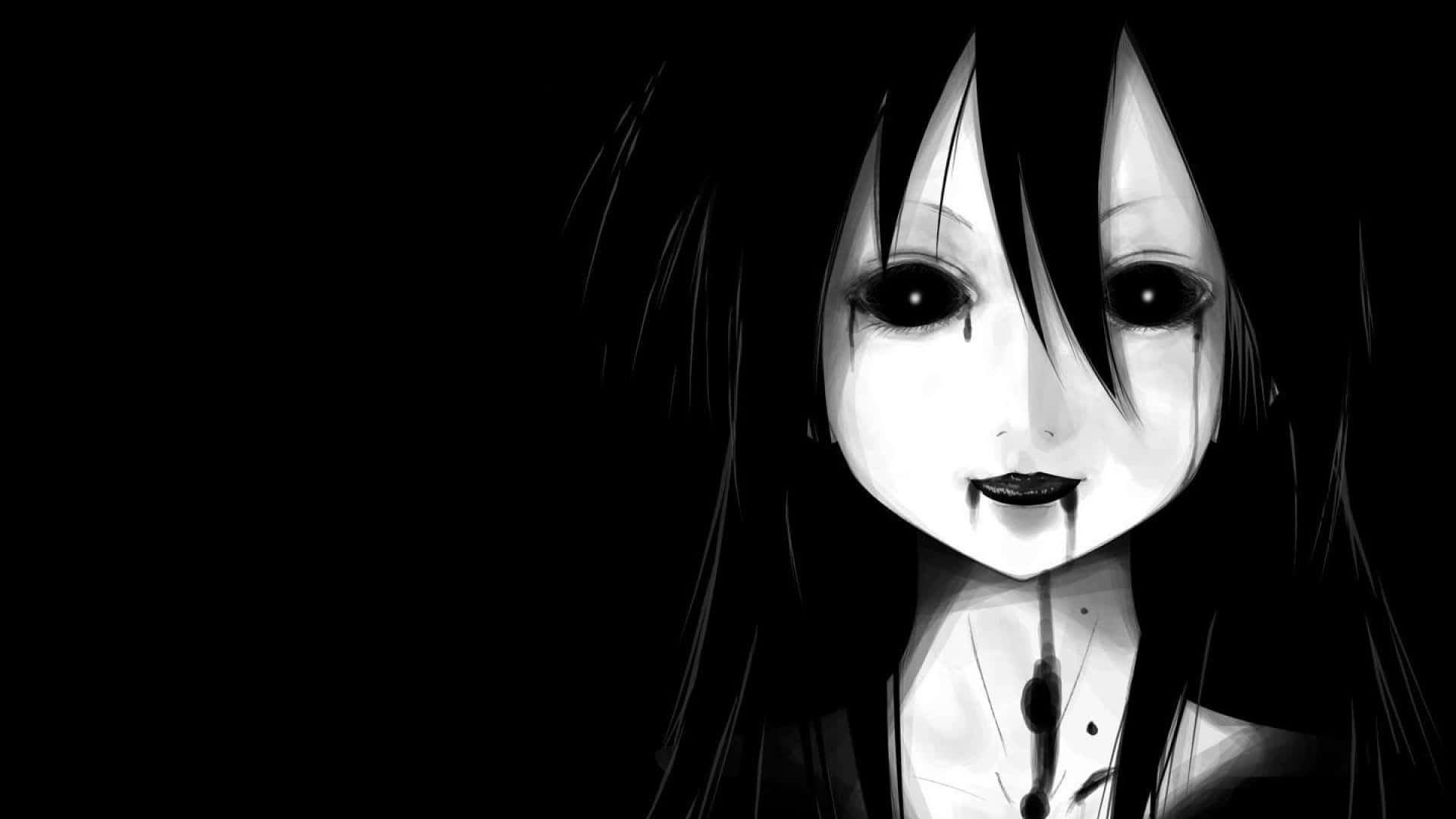 black and white anime girl, tears, blood, Full HD Desktop Wallpaper