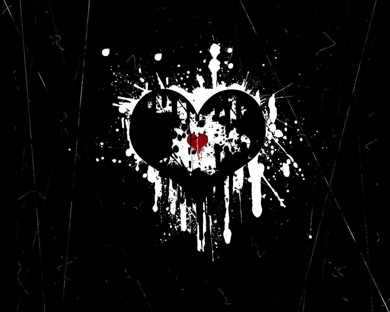 Black Day Heart, white splattered heart, red heart, HD Desktop Wallpaper