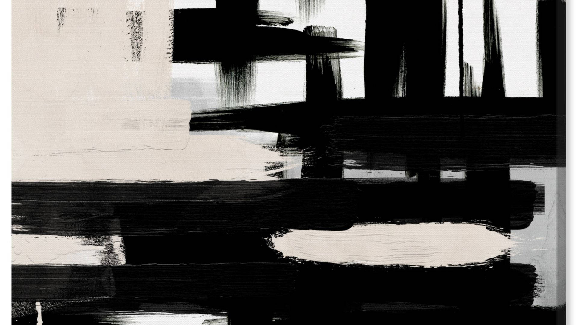 black and white art, brush strokes, abstract composition, Full HD Desktop Wallpaper
