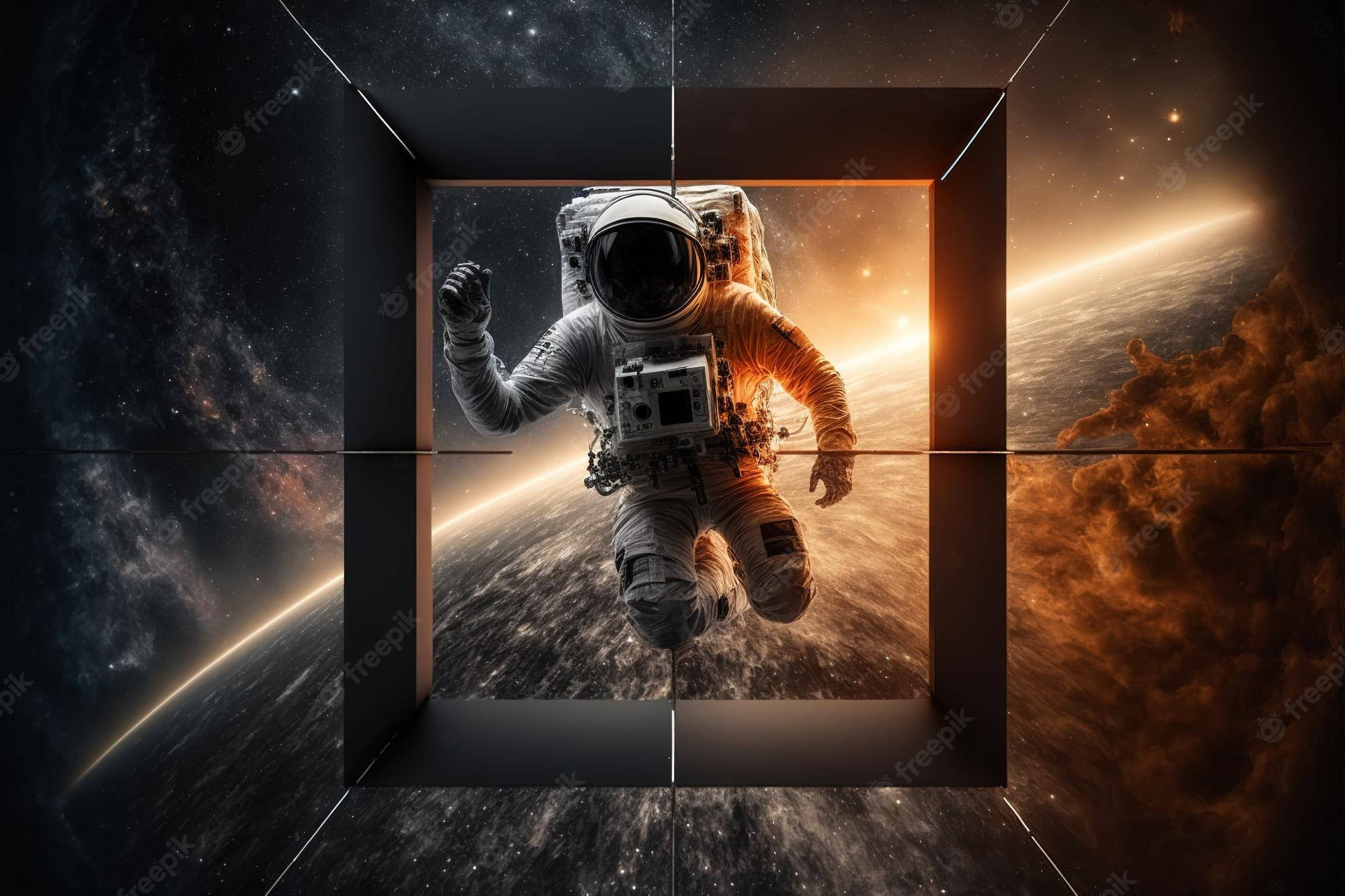 Black And White Astronaut, cosmic clouds, starry galaxy, Full HD Desktop Wallpaper