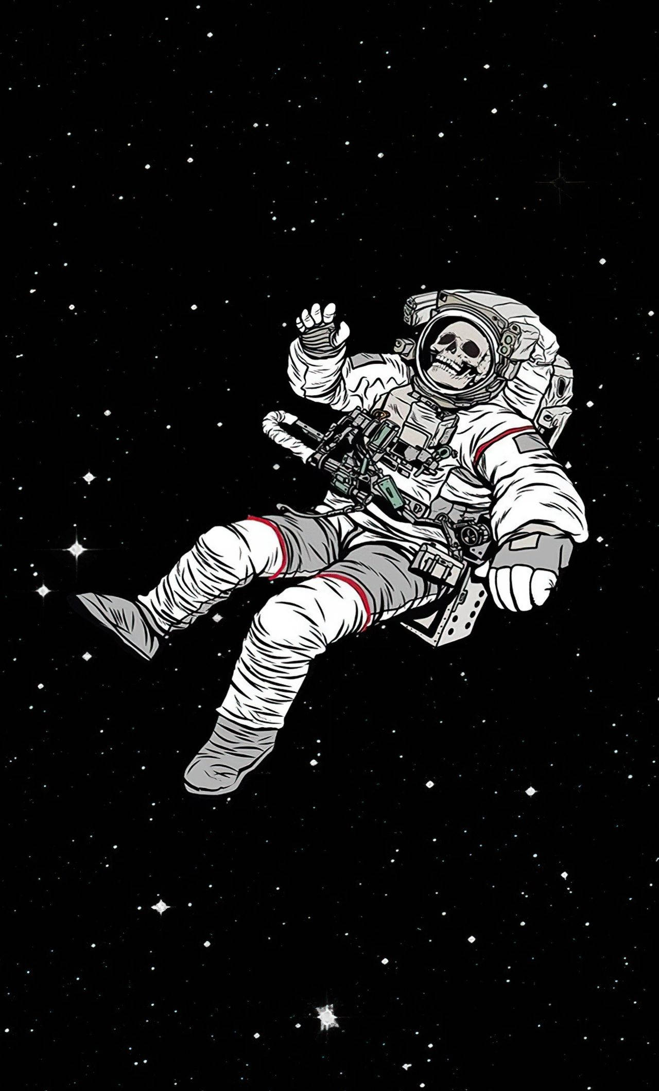Black And White Astronaut, skeletal astronaut, starry void, Full HD Phone Wallpaper