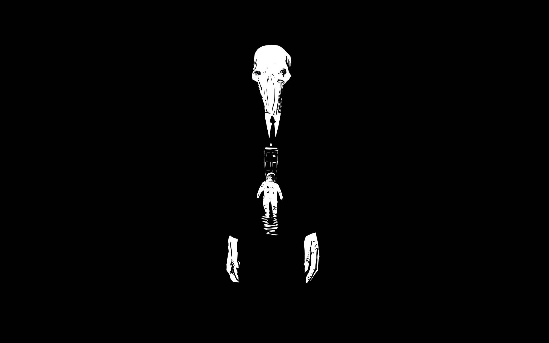 Black And White Astronaut, skull head, astronaut body, Full HD Desktop Wallpaper