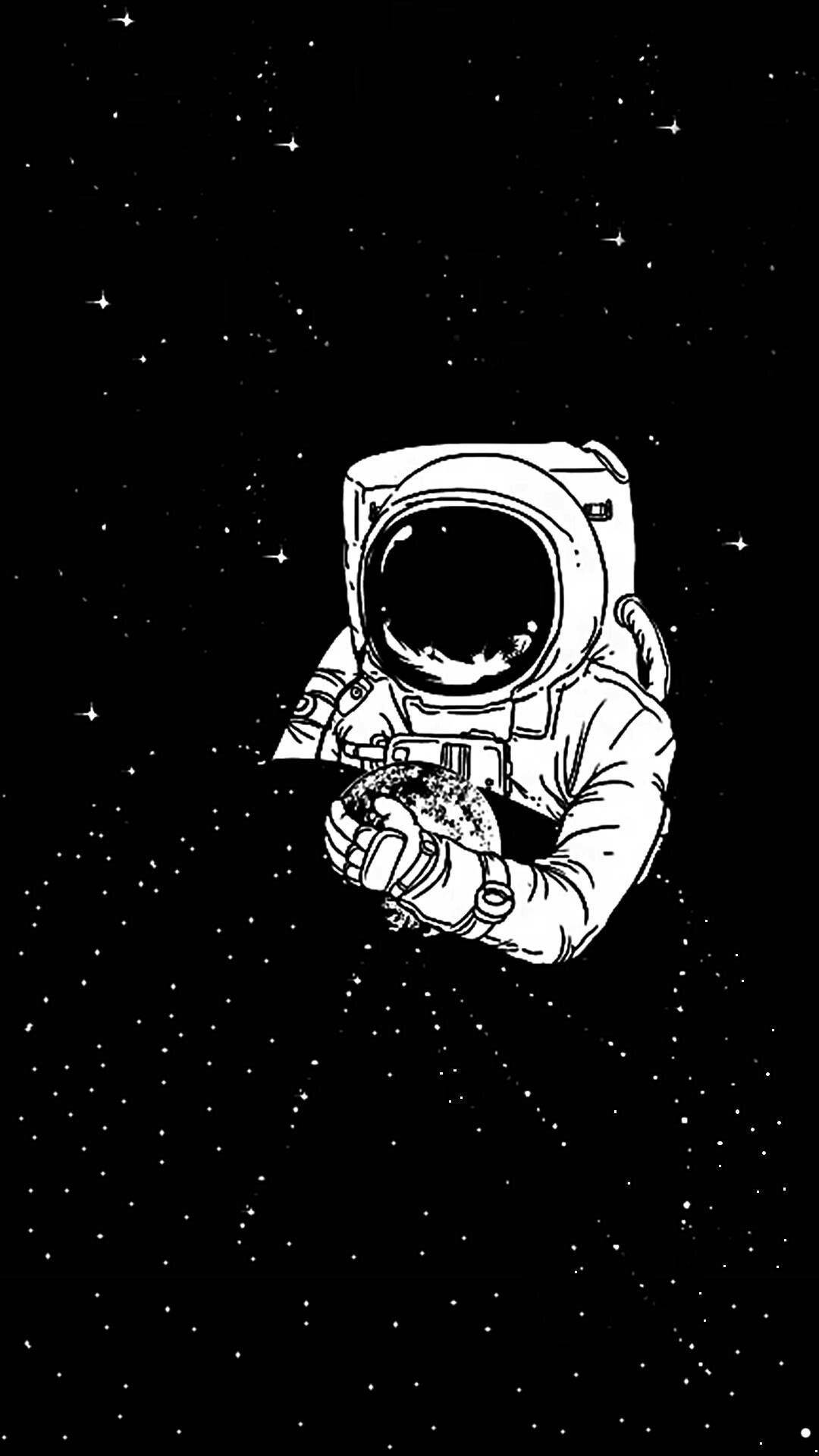 Black And White Sketch Astronaut Art, astronaut, spacesuit, Full HD Phone Wallpaper