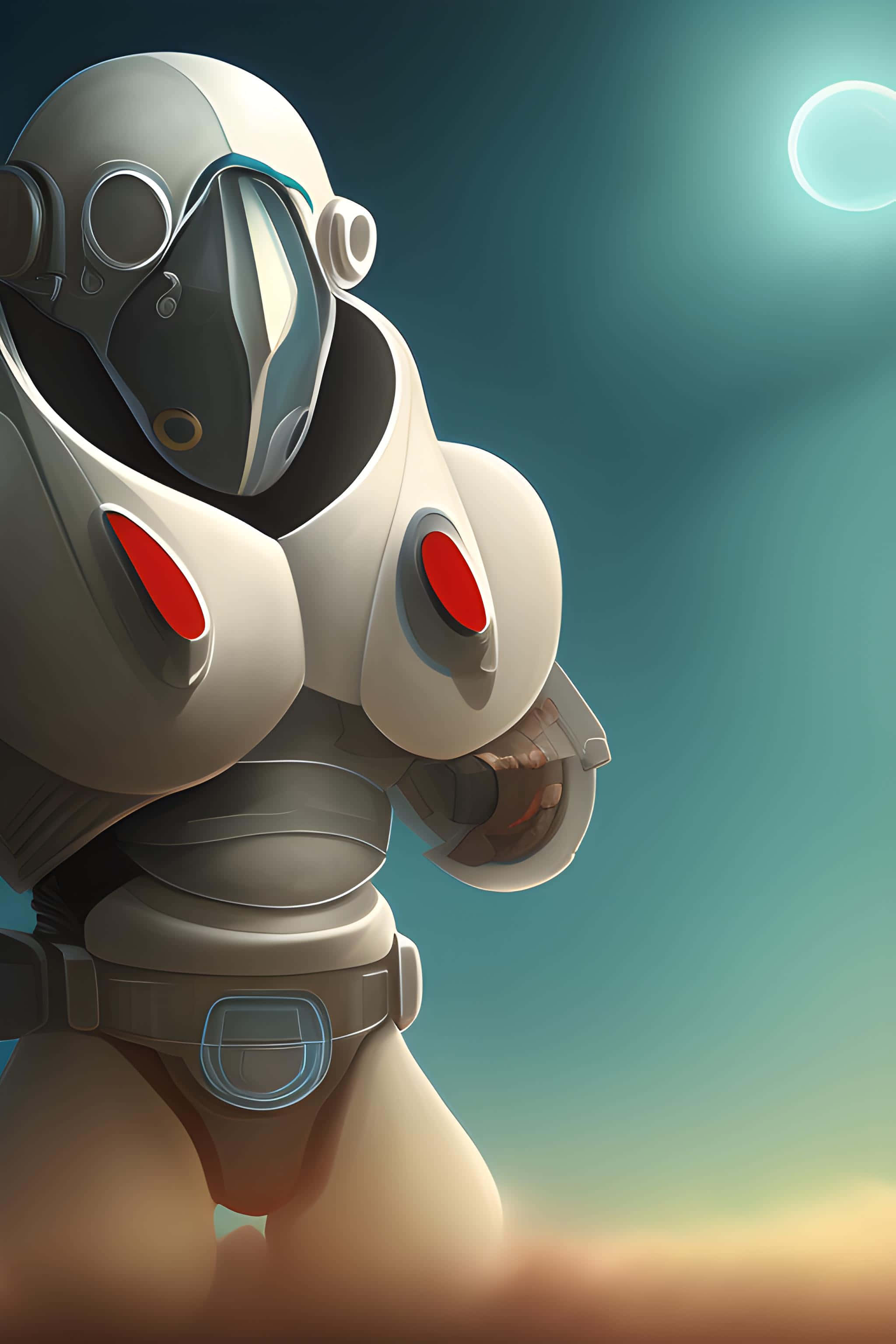 futuristic astronaut, sleek white suit, glowing red accents, 2K Phone Wallpaper
