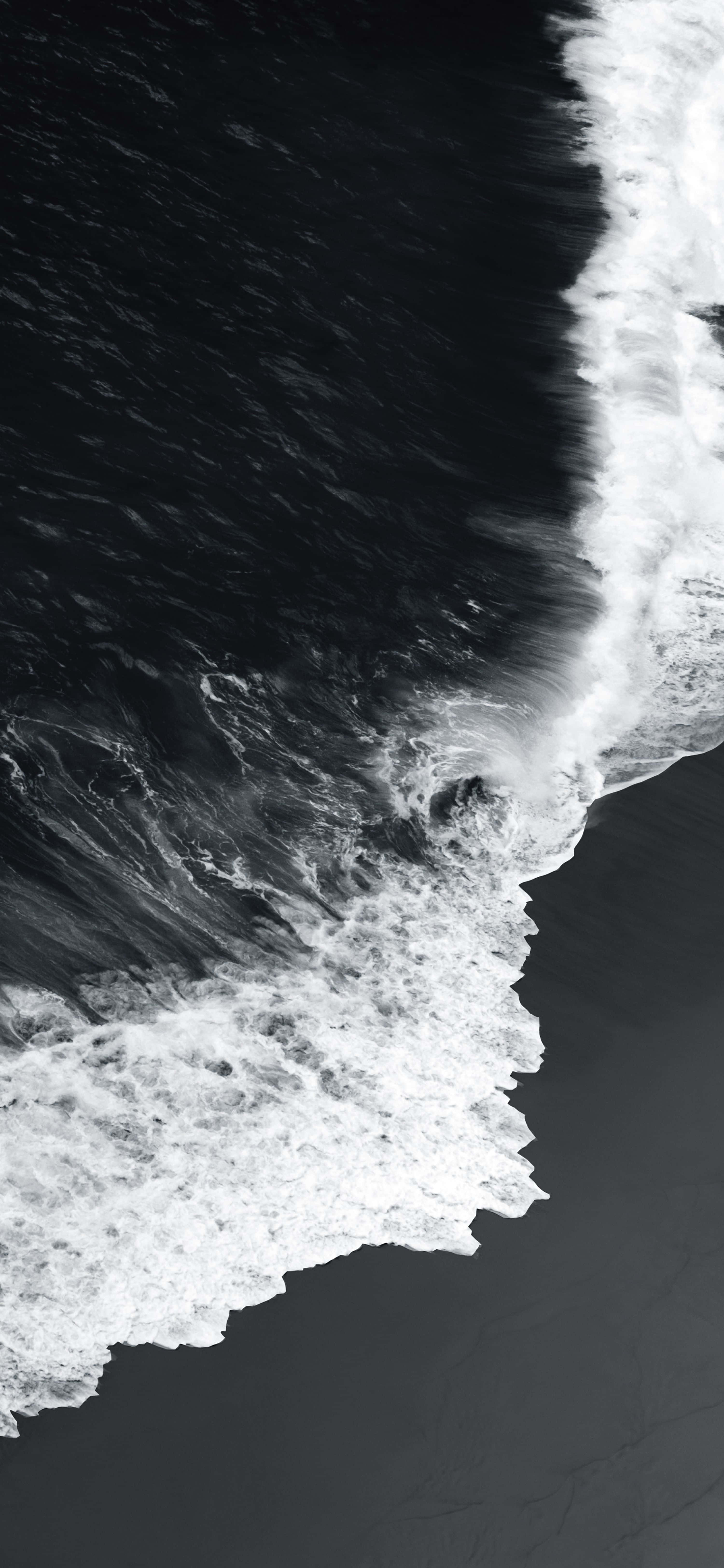 Black And White Beach, aerial view, crashing ocean wave, 5K Phone Wallpaper