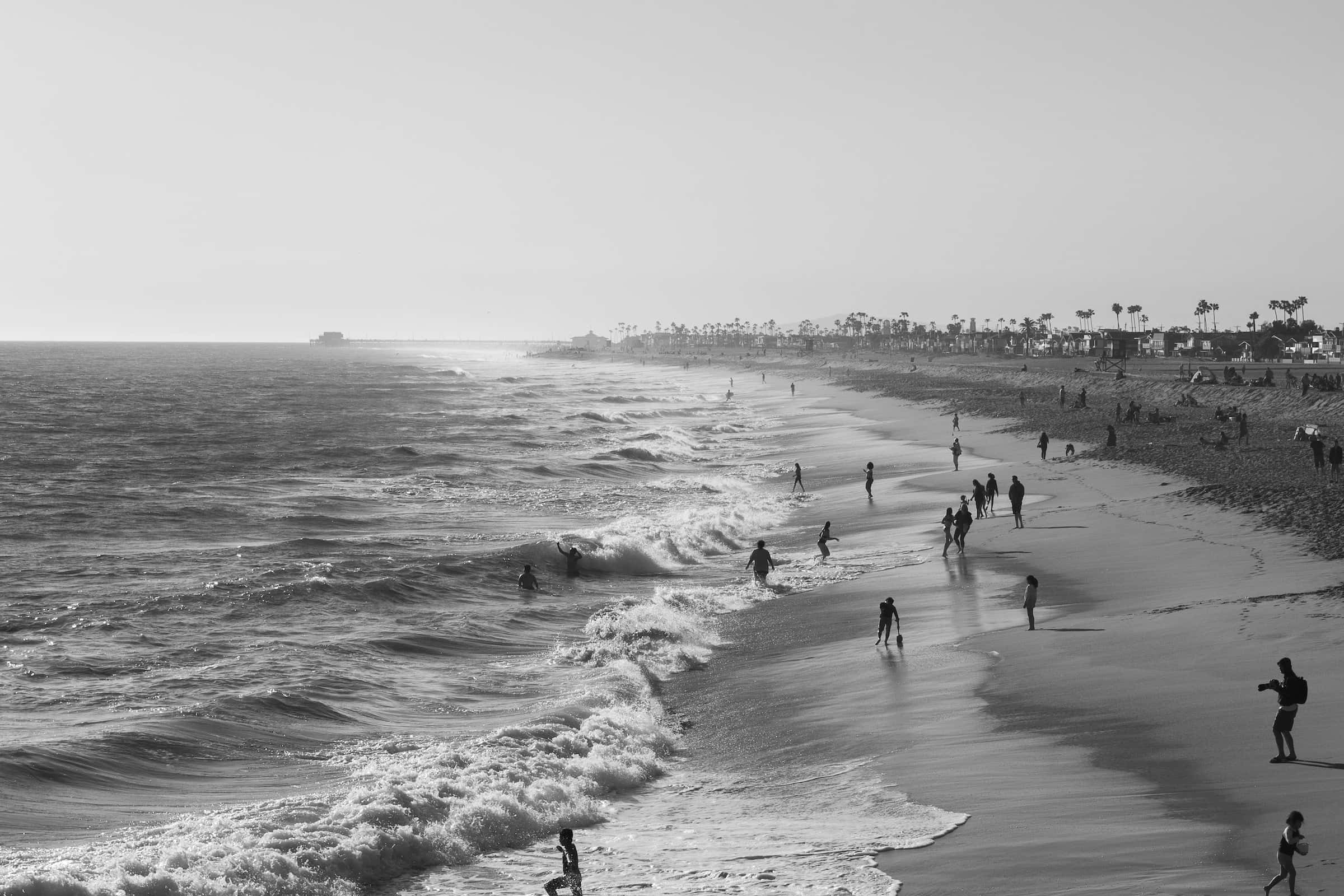 Black and White Beach, beach, waves, Full HD Desktop Wallpaper