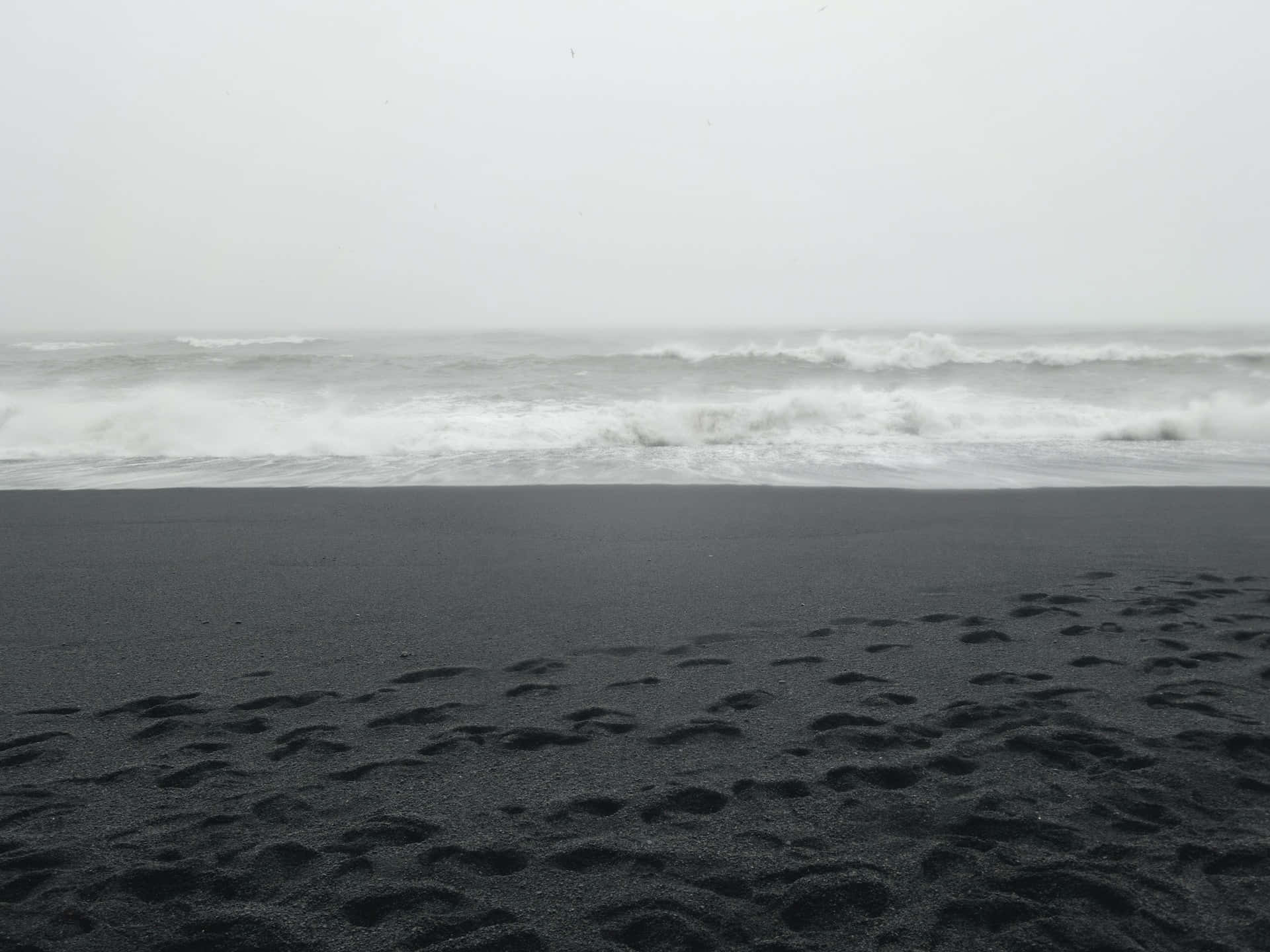 Black And White Beach, dark volcanic beach, overcast sky, Full HD Desktop Wallpaper