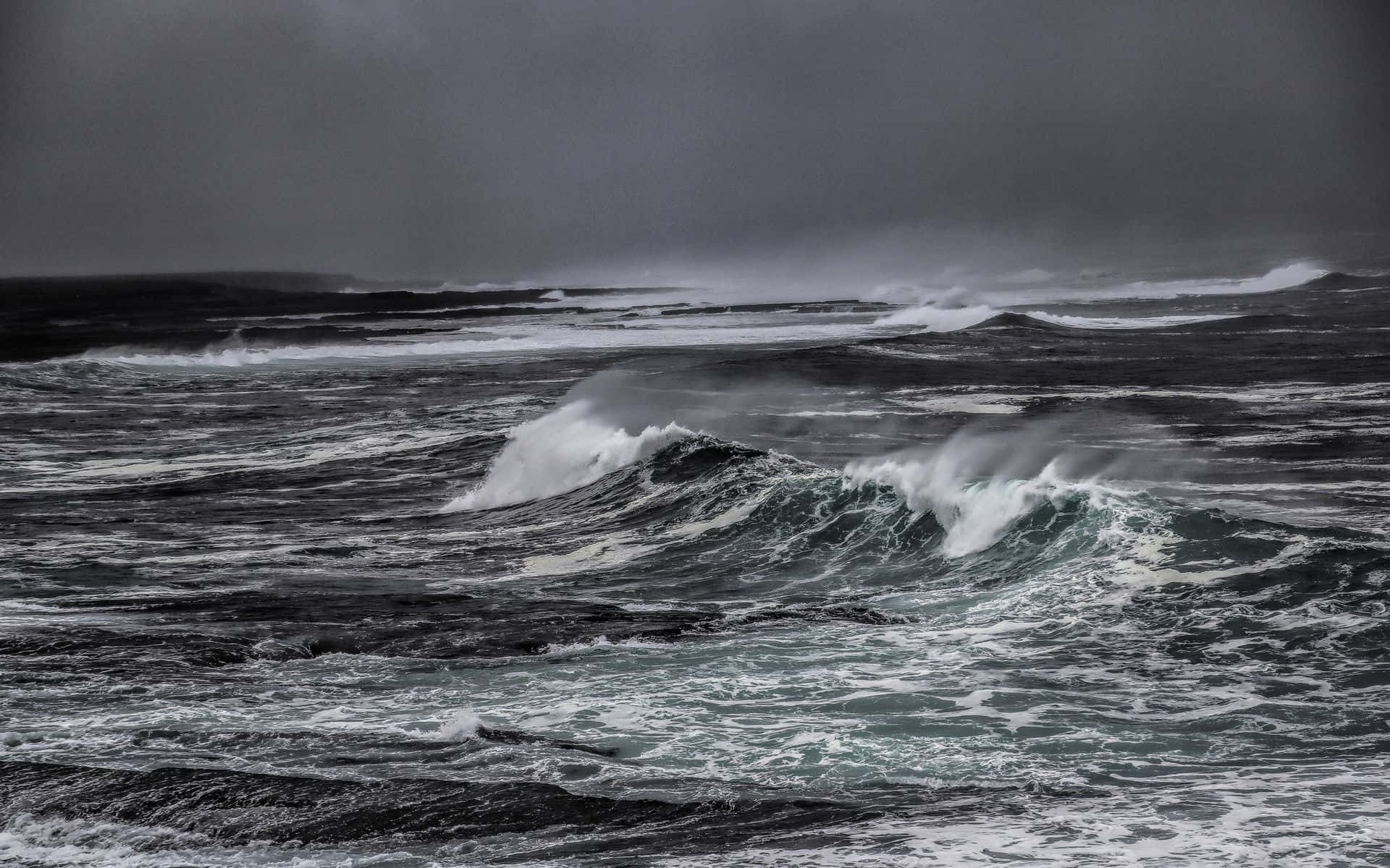 Black and White Ocean, stormy ocean, towering waves, Full HD Desktop Wallpaper