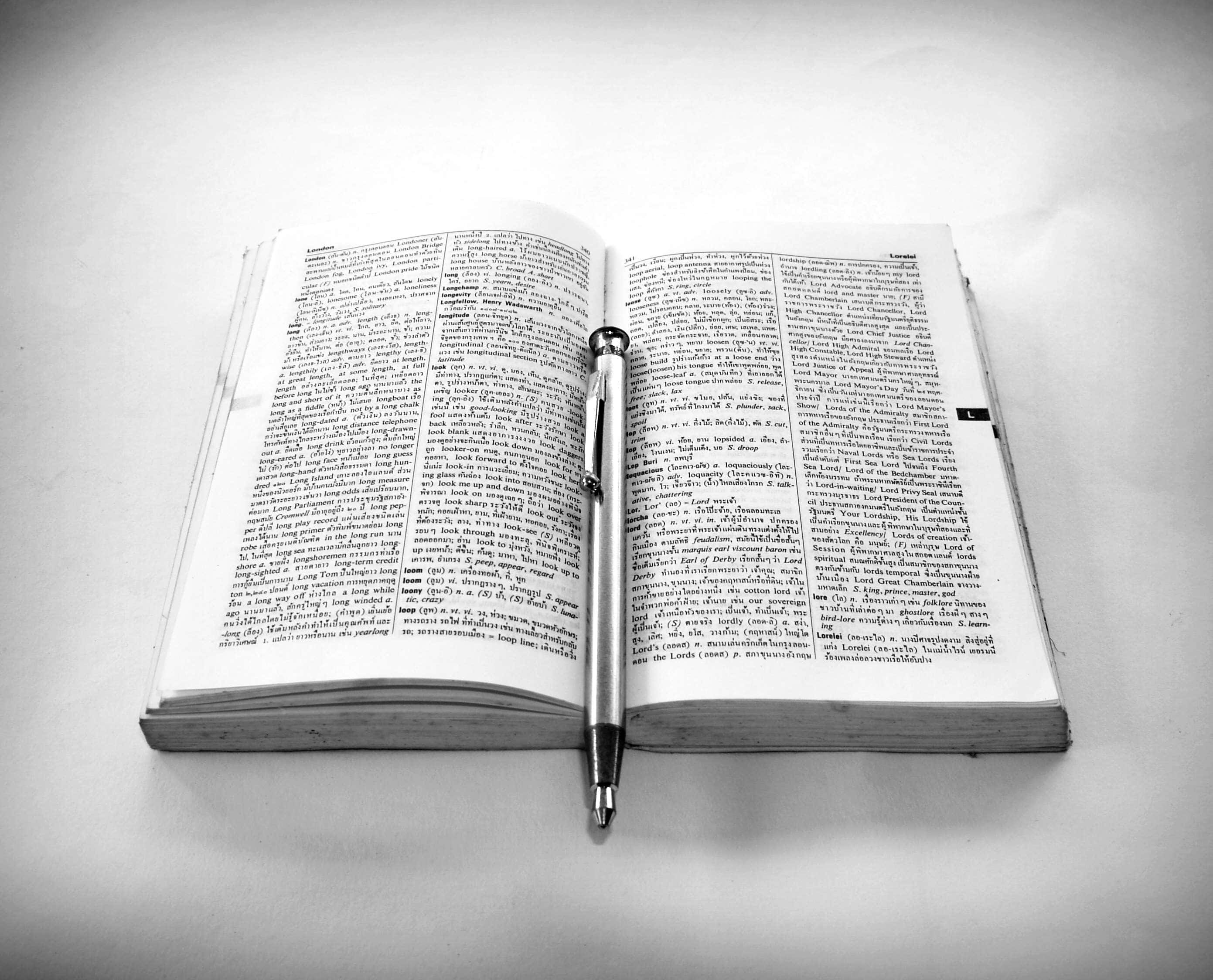 Black And White Book, dictionary page, dense text, 2K Desktop Wallpaper