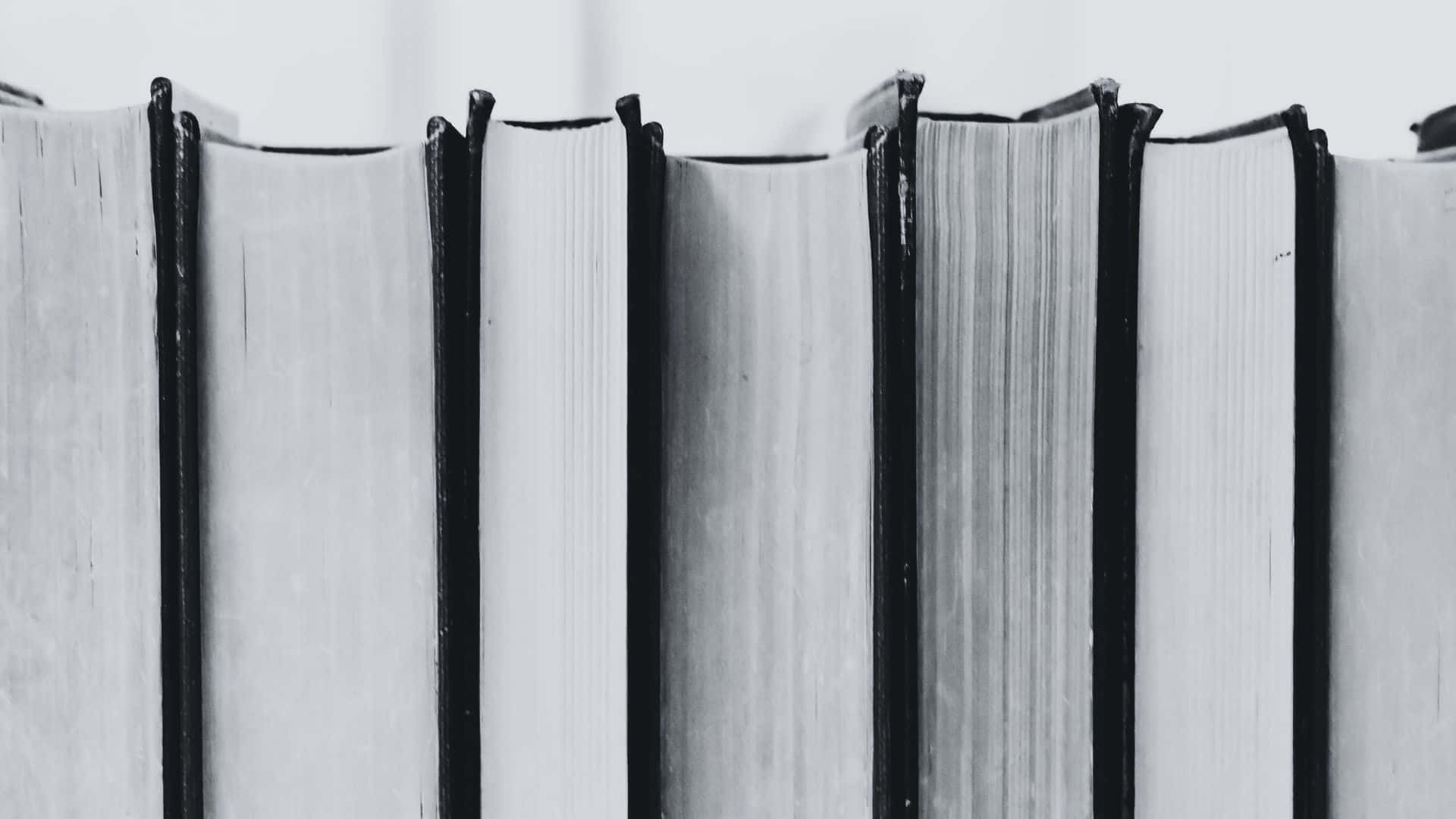 black and white book, book spines, neat row, Full HD Desktop Wallpaper