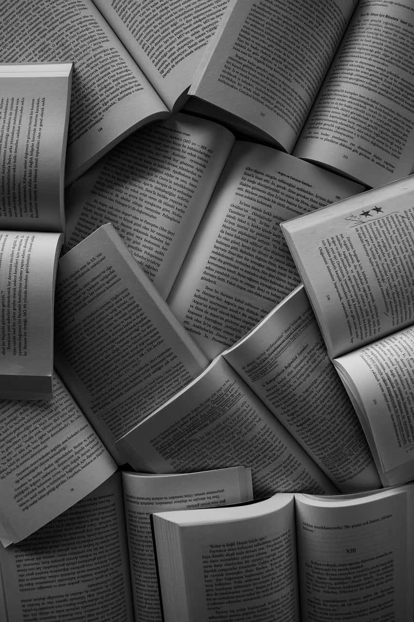 Black And White Book, open books, text pages, HD Phone Wallpaper