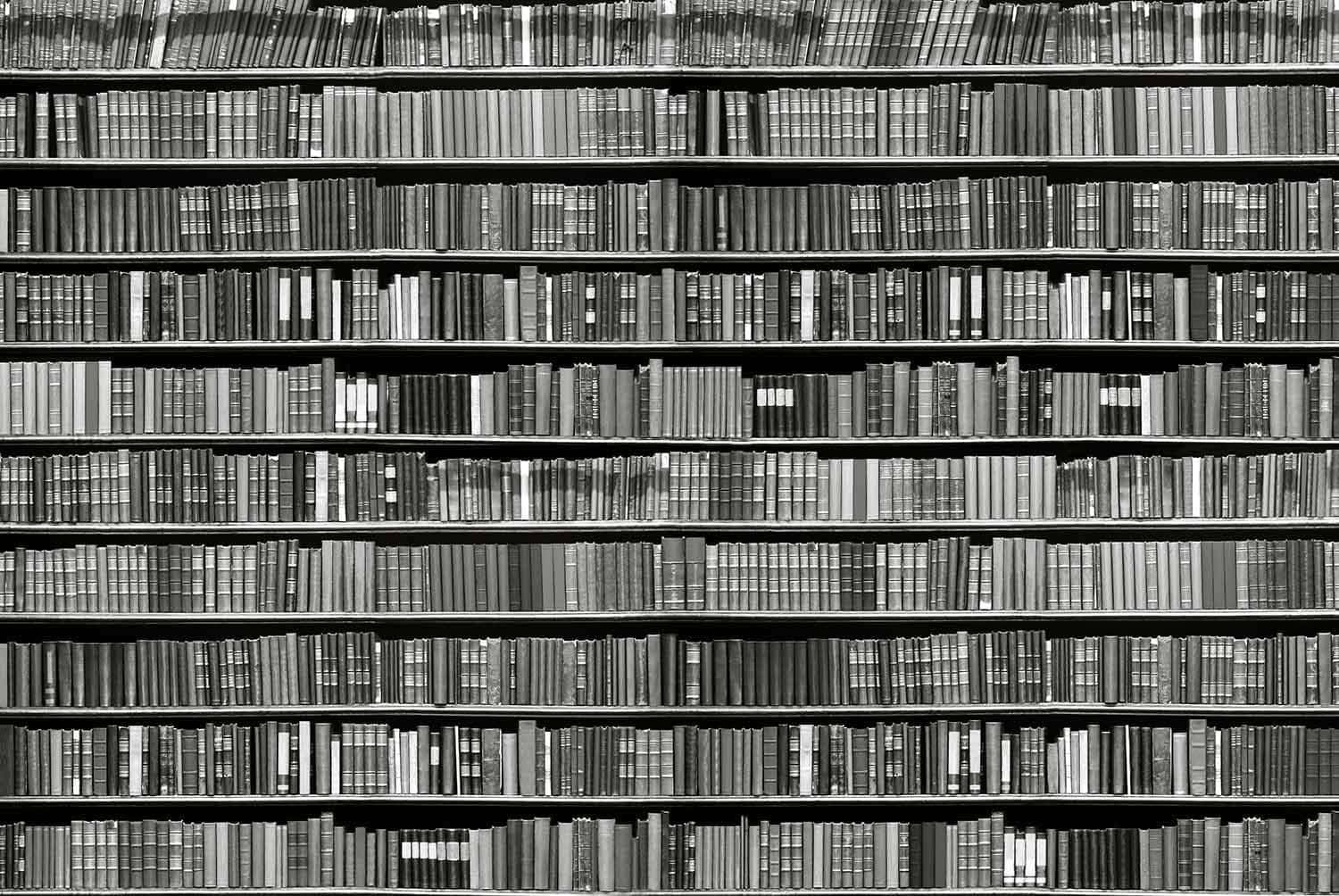 black and white book, monochrome library, towering shelves, HD Desktop Wallpaper