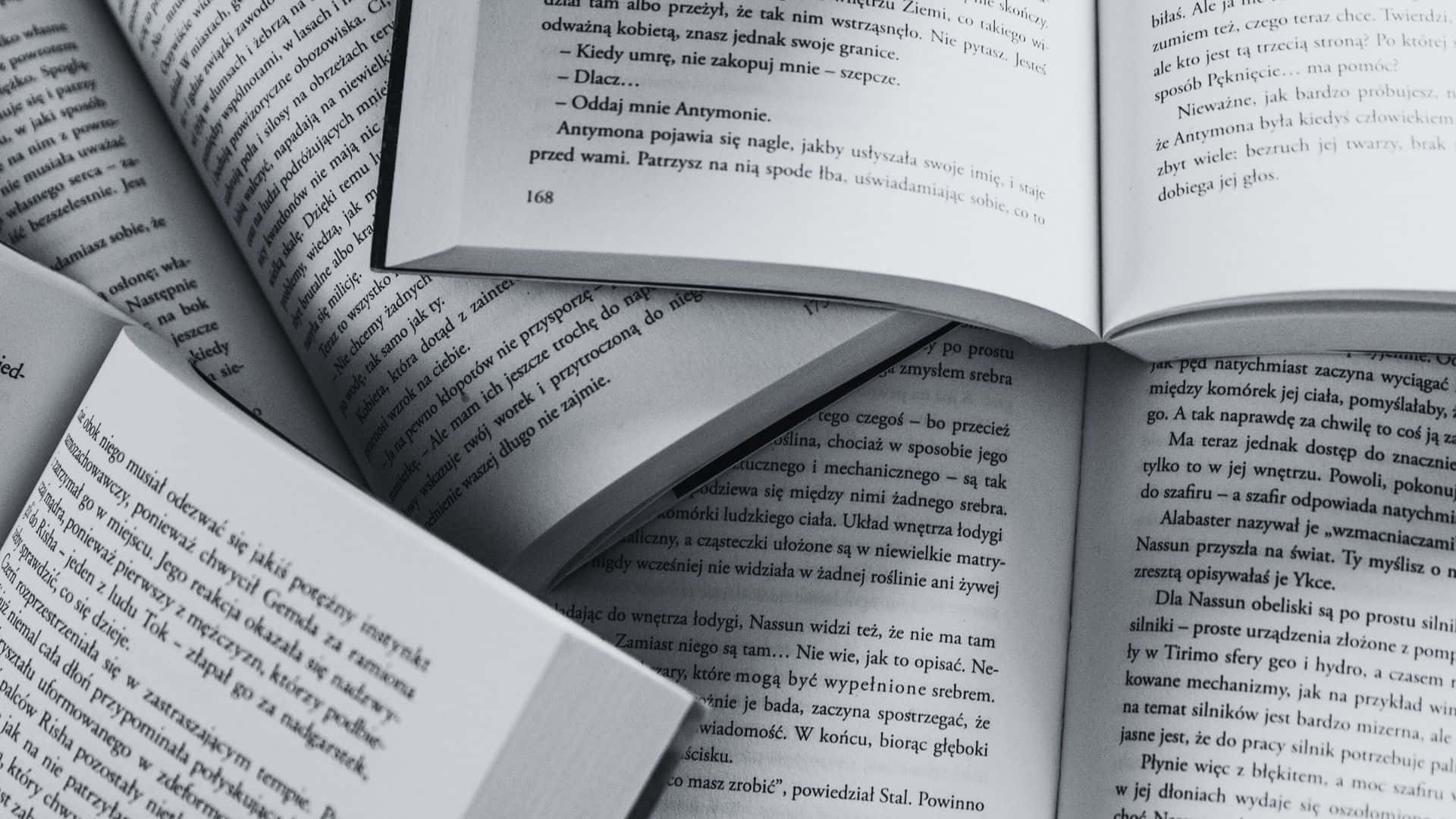 black and white book, Polish text, page 168, Full HD Desktop Wallpaper