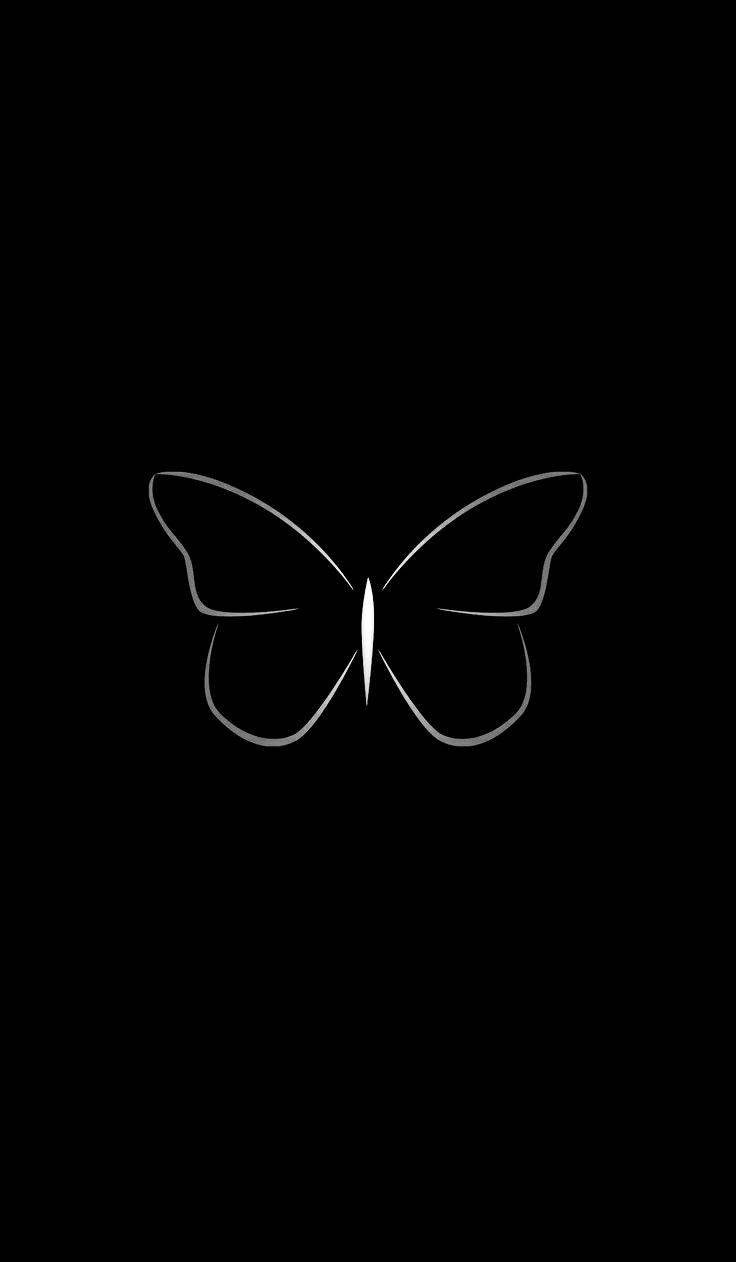 black butterfly, white outline, solid black background, SD Phone Wallpaper