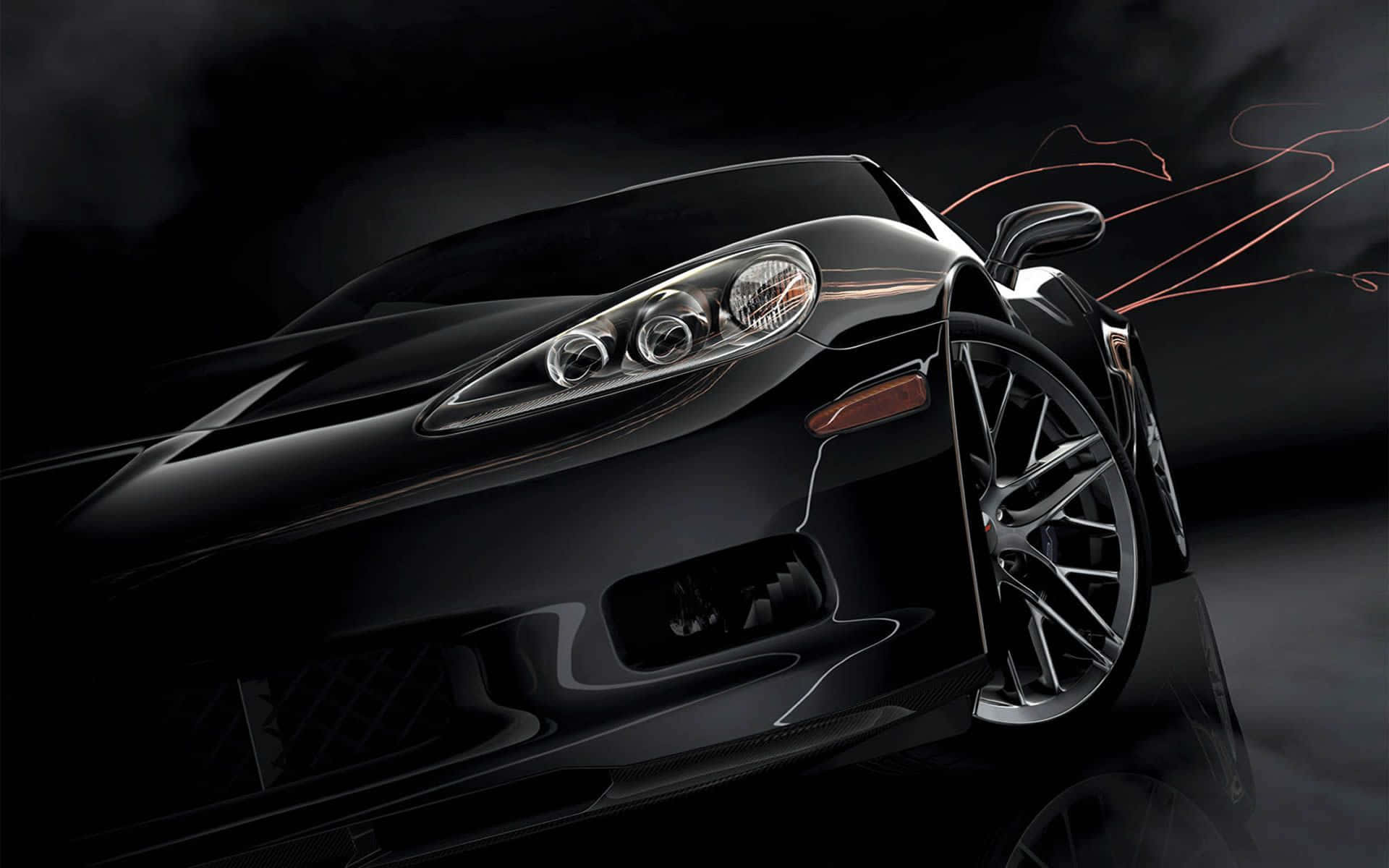 black sports car, glowing orange motion trails, aerodynamic form, Full HD Desktop Wallpaper