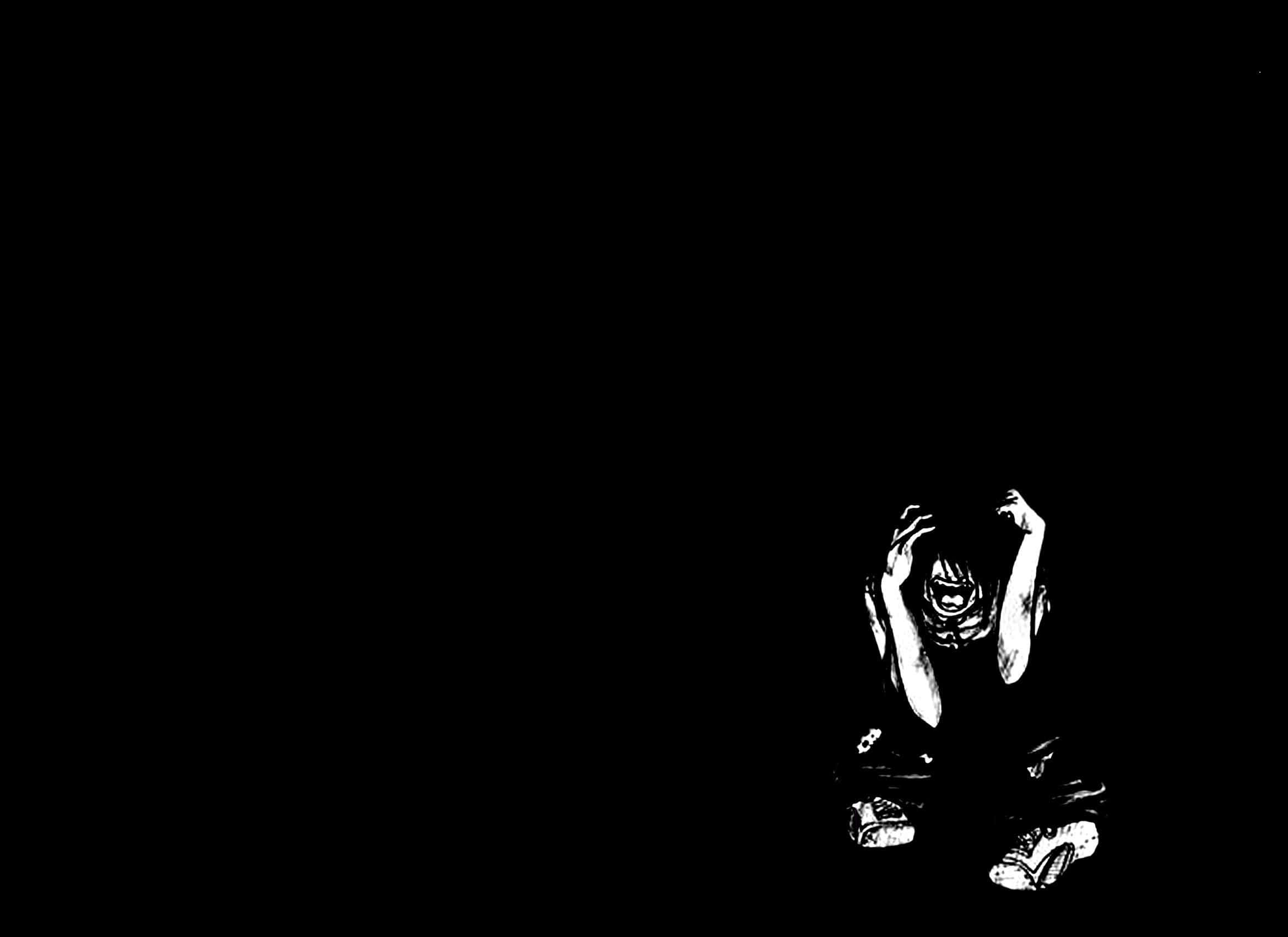 Black And White Inane Cartoon, lone figure, hunched, Full HD Desktop Wallpaper
