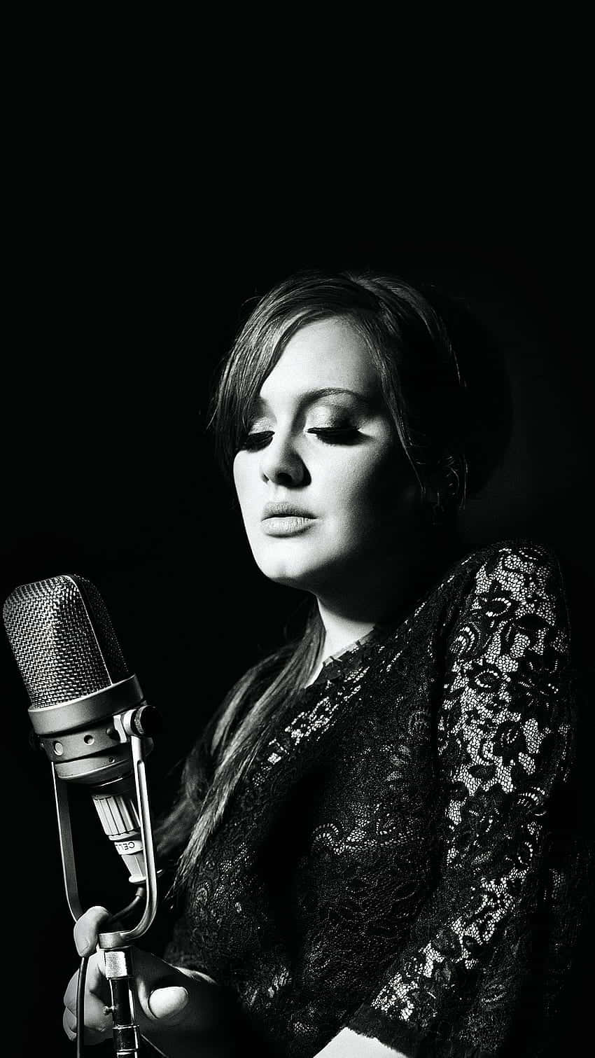 Black and White Portrait, lace top, vintage microphone, HD Phone Wallpaper
