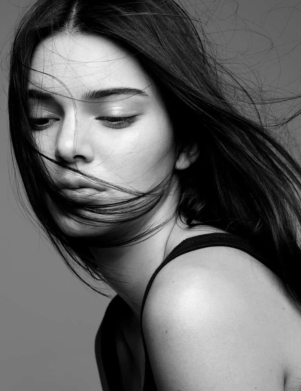 black and white portrait, woman, wind-swept hair, HD Phone Wallpaper
