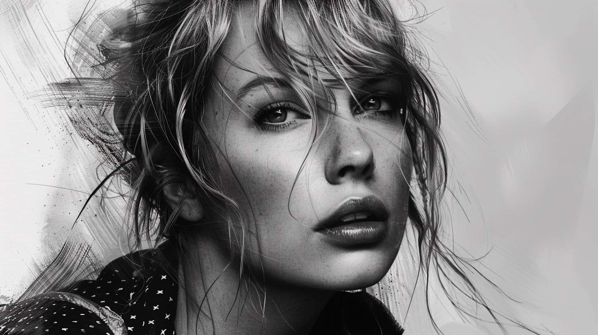 black and white portrait, woman, windswept hair, Full HD Desktop Wallpaper