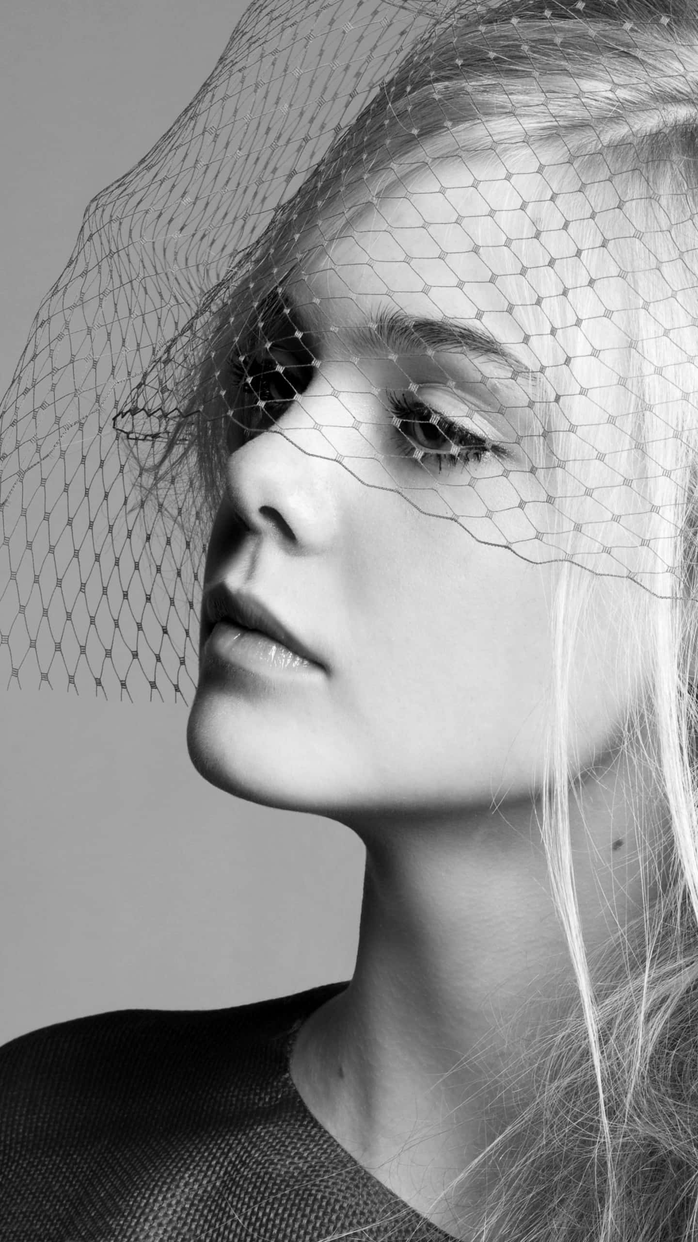 black and white portrait, woman, delicate veil, 2K Phone Wallpaper