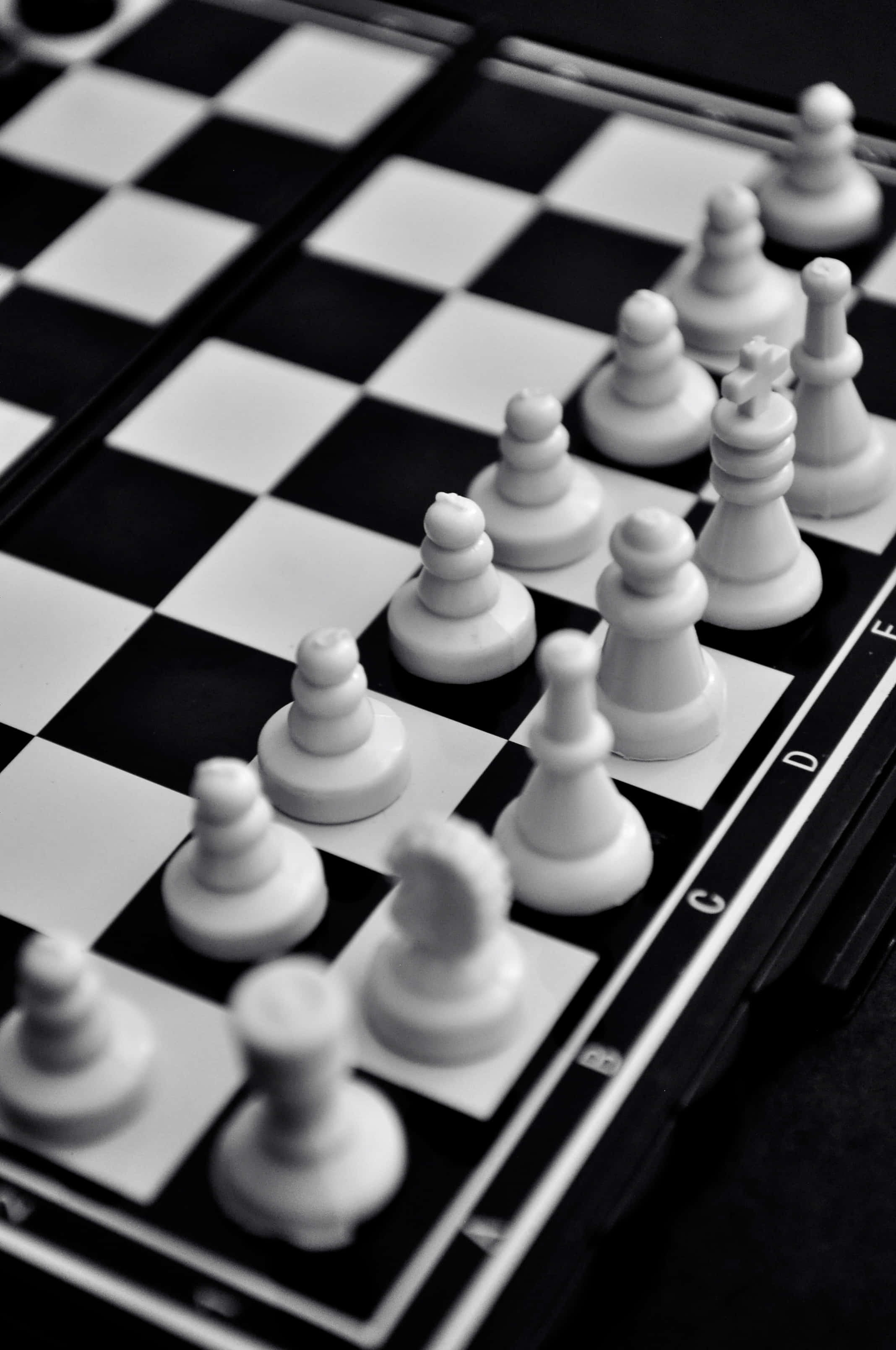 black and white chess, checkered board, chess pieces, 2K Phone Wallpaper