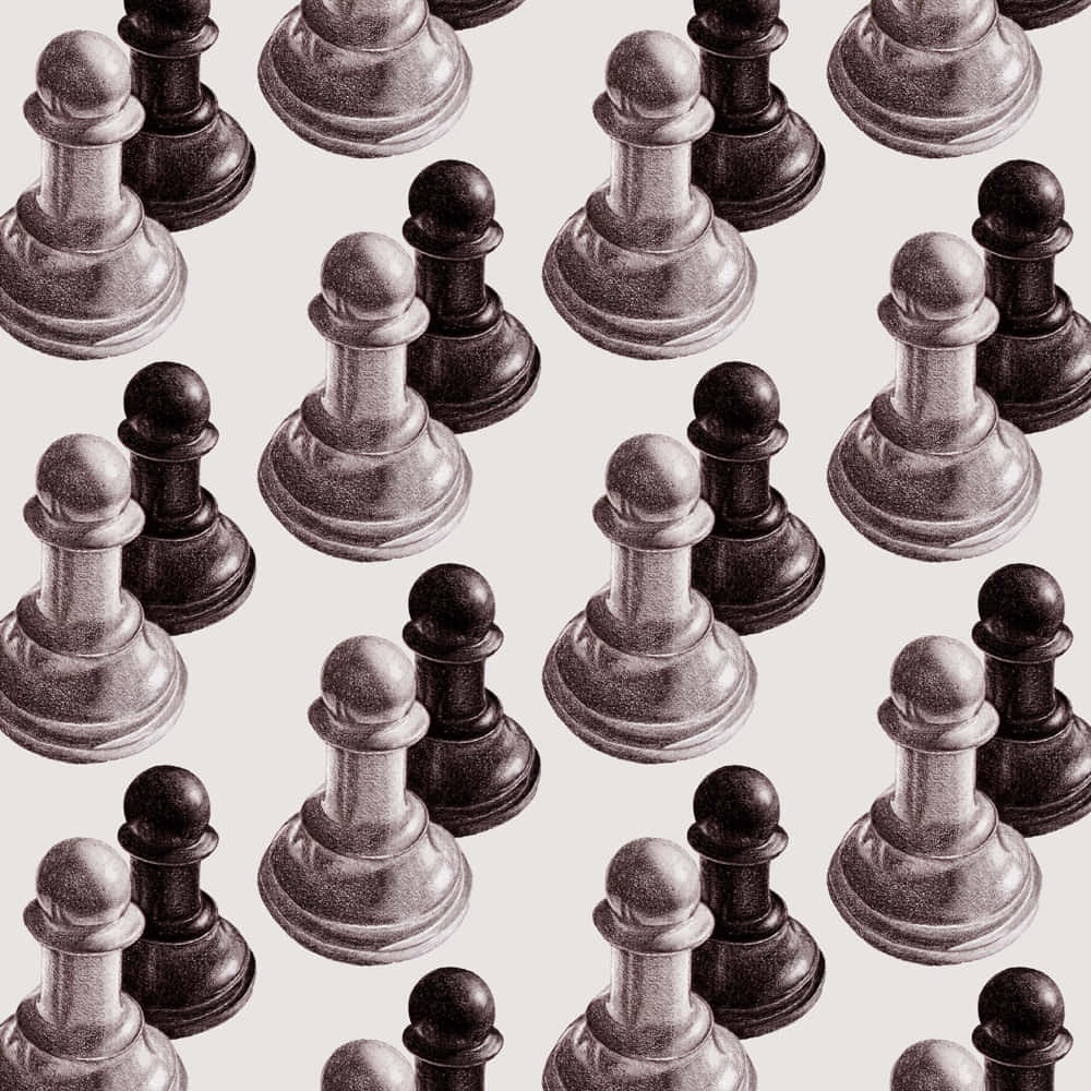 black and white chess, pencil shading, light gray background, SD Desktop Wallpaper