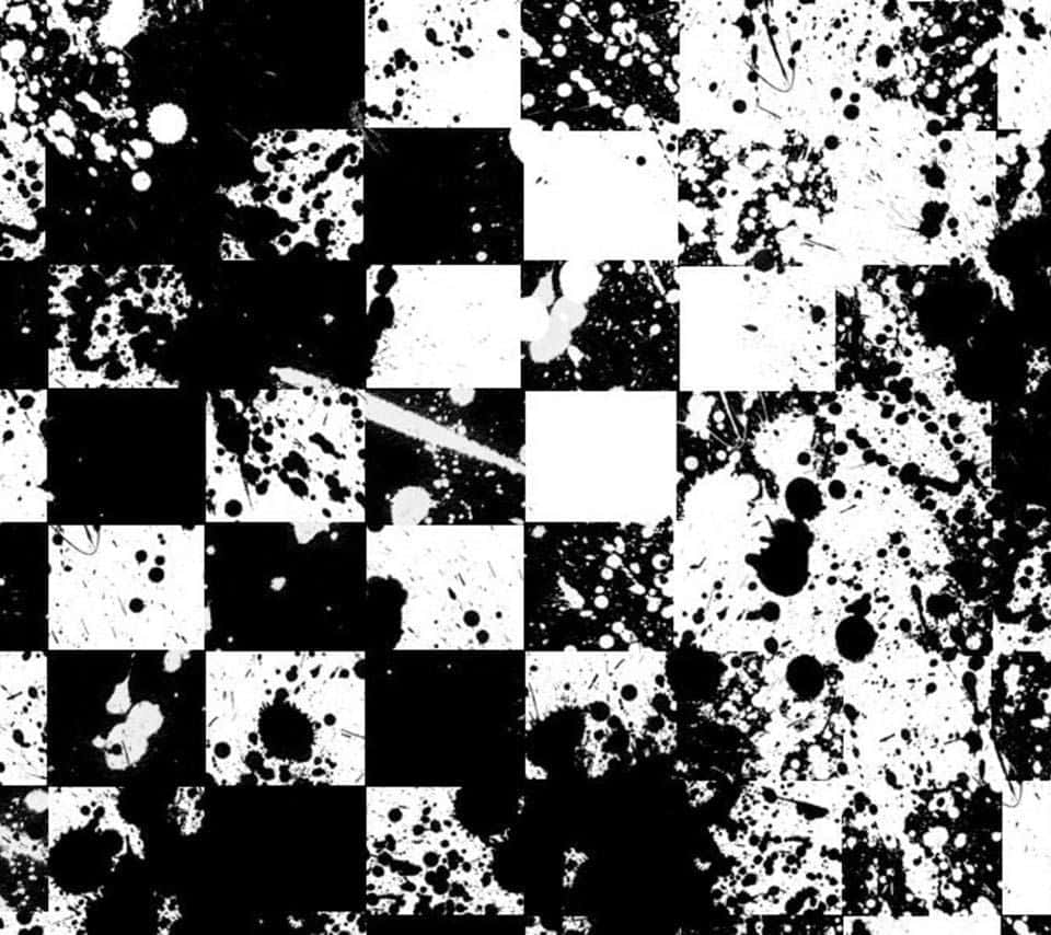 black and white checkerboard pattern, splattered ink textures, high-contrast, SD Desktop Wallpaper
