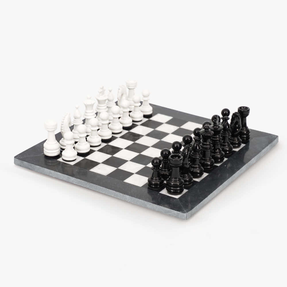 black and white chess, marble chess set, black and white pieces, SD Desktop Wallpaper