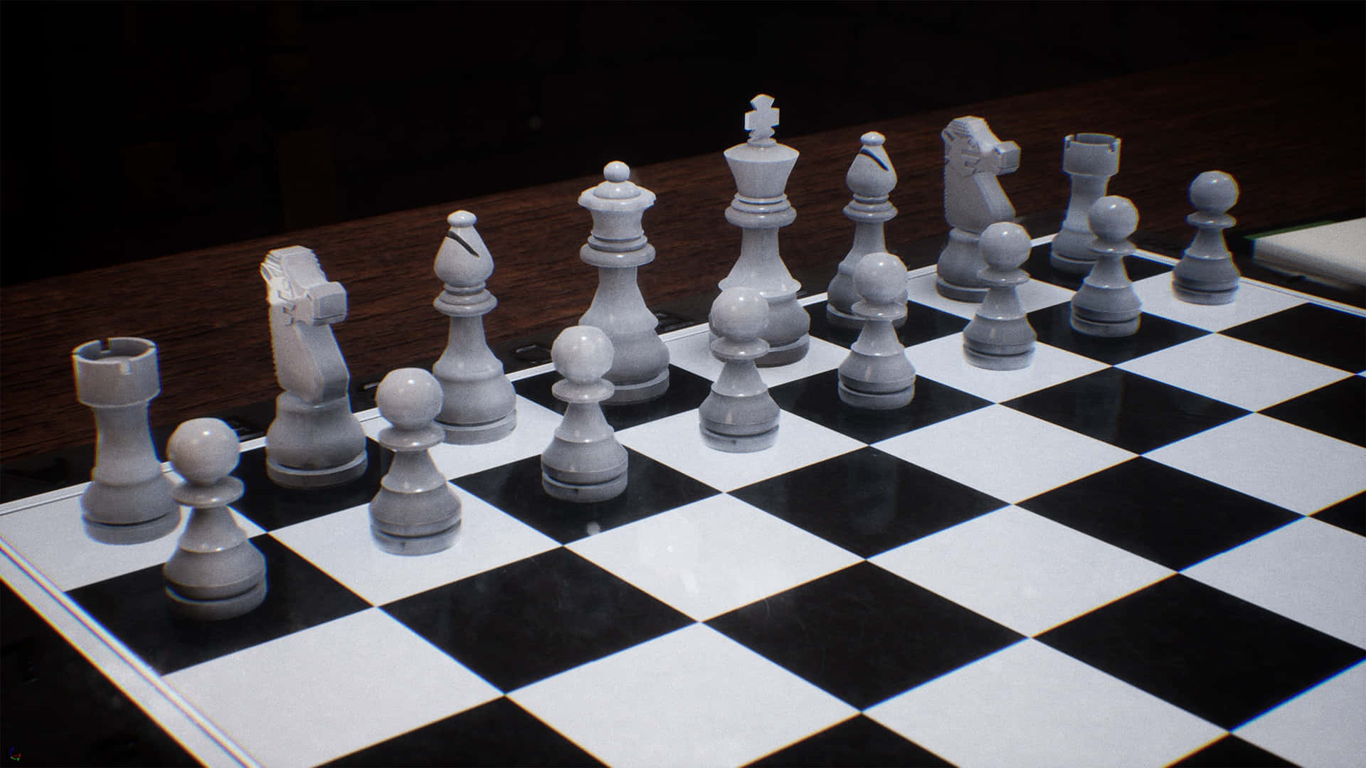 chessboard, white pieces, dark wooden background, Full HD Desktop Wallpaper