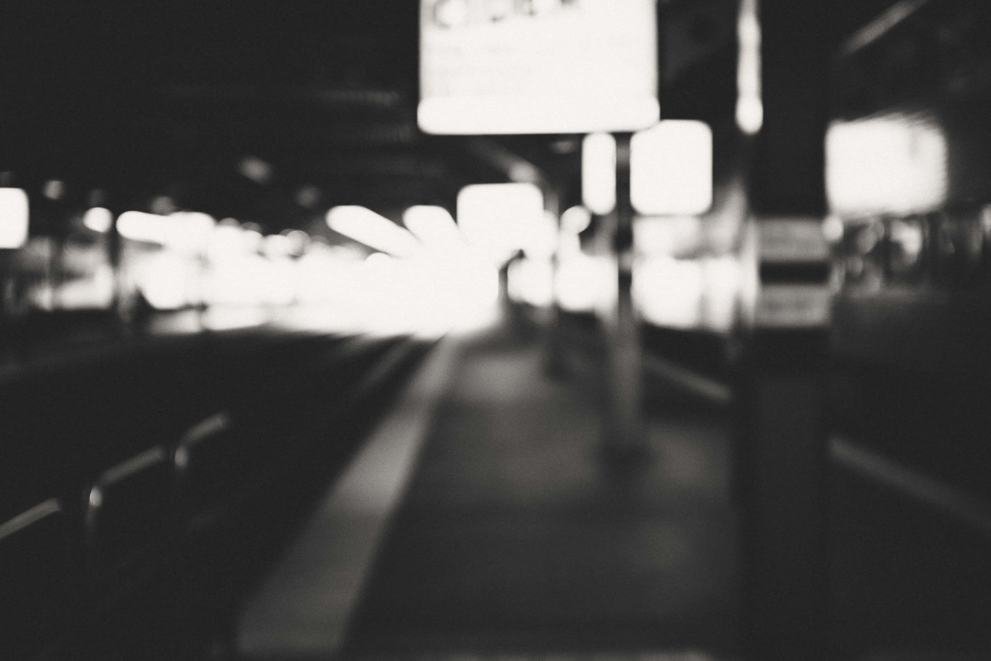 Black And White City, train station platform, night, 4K Desktop Wallpaper