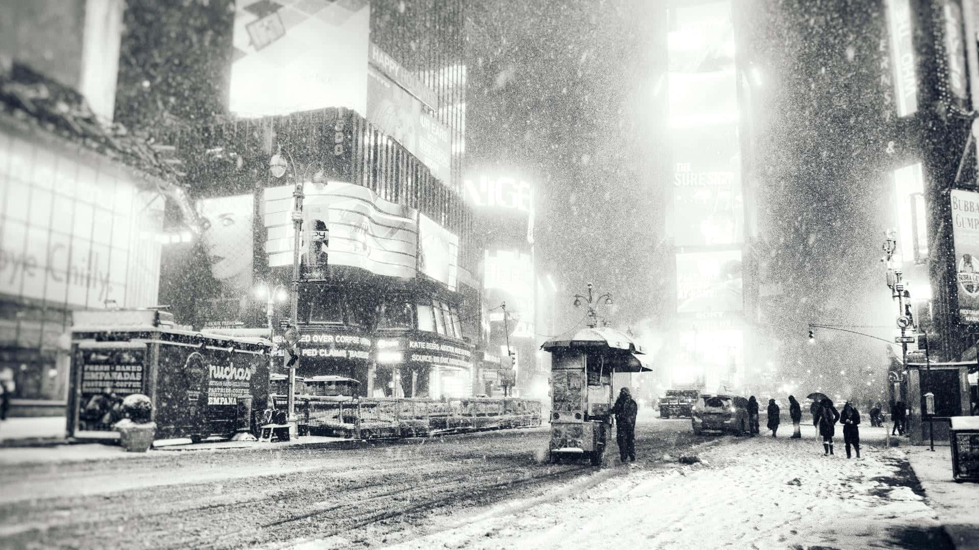 black and white city, aerial viewpoint, snow, Full HD Desktop Wallpaper