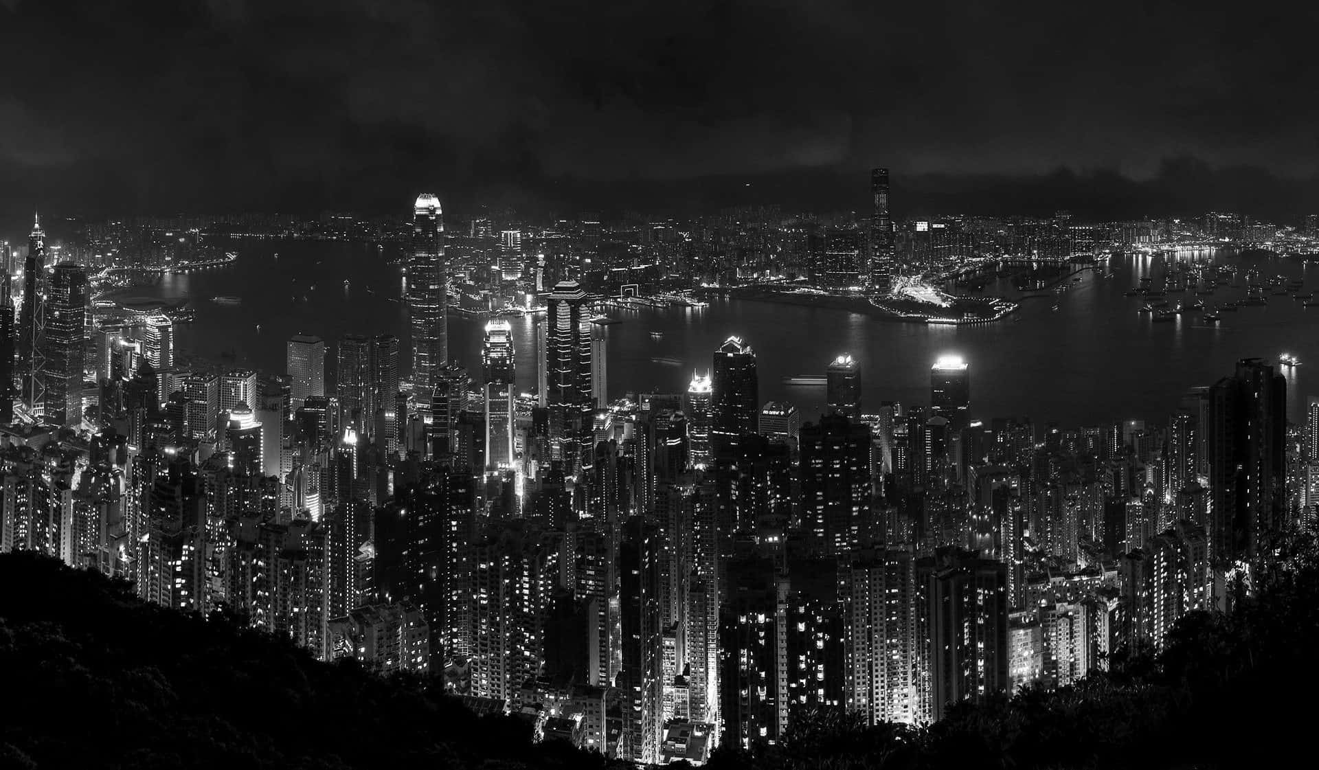 Black And White City, aerial view, densely lit cityscape, Full HD Desktop Wallpaper