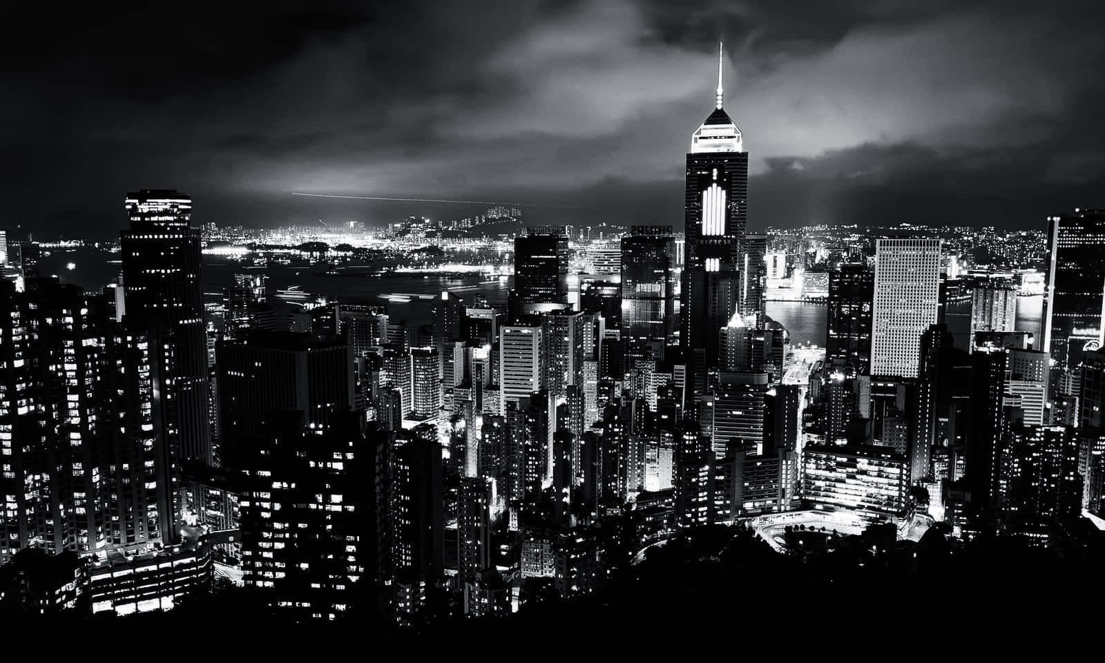 Black And White City, night view, dense urban skyline, HD Desktop Wallpaper