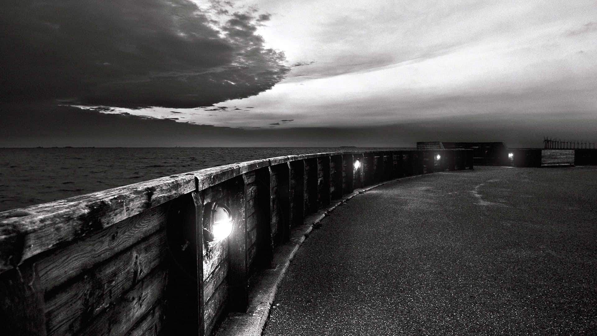 Best Black And White, monochrome pier, dusk, Full HD Desktop Wallpaper