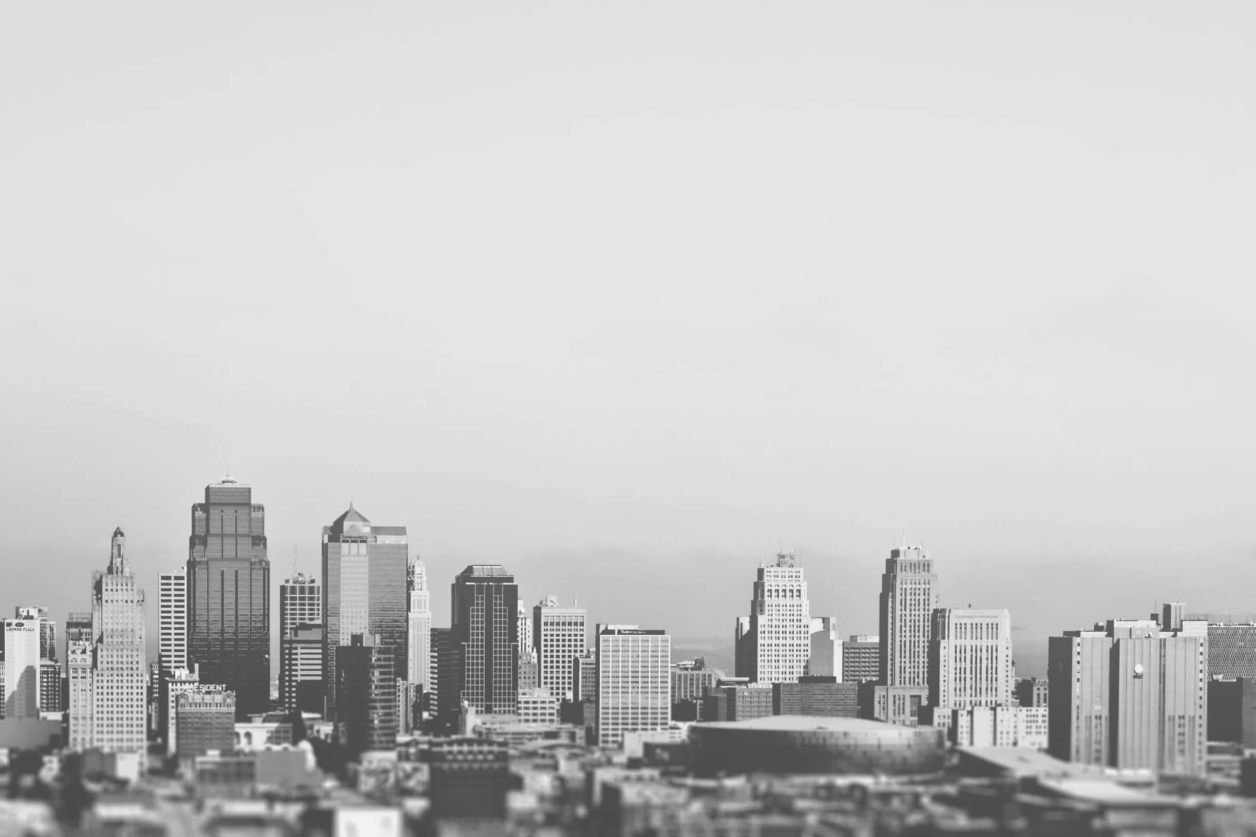 Black And White City, skyscrapers, hazy sky, Full HD Desktop Wallpaper