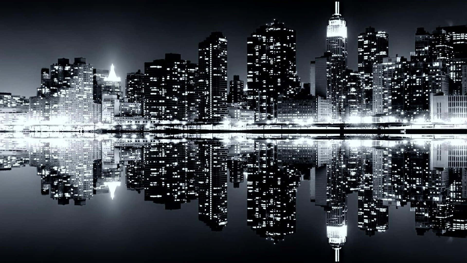 Black And White City, city skyline, night, Full HD Desktop Wallpaper