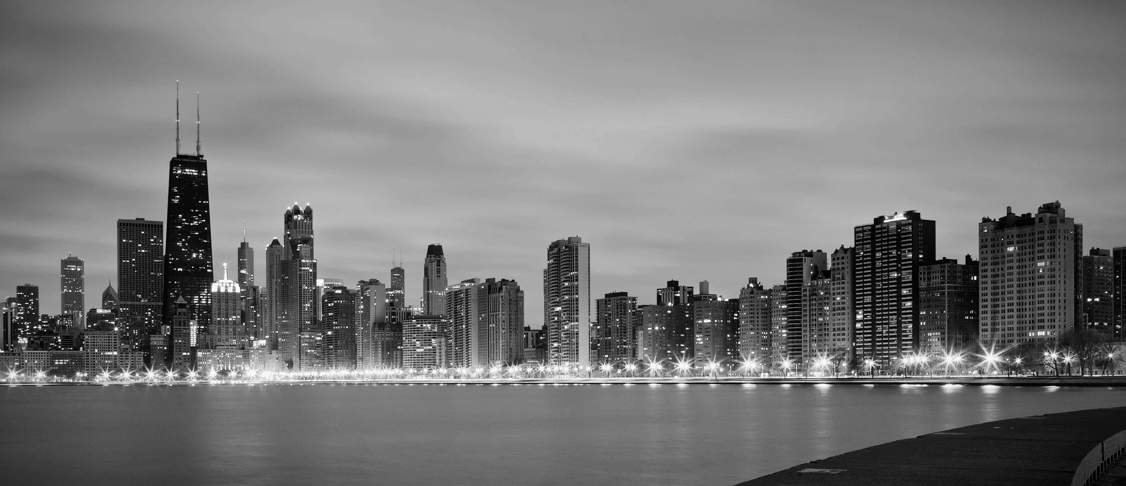 Black And White Cityscape, city skyline, dusk, 4K Desktop Wallpaper