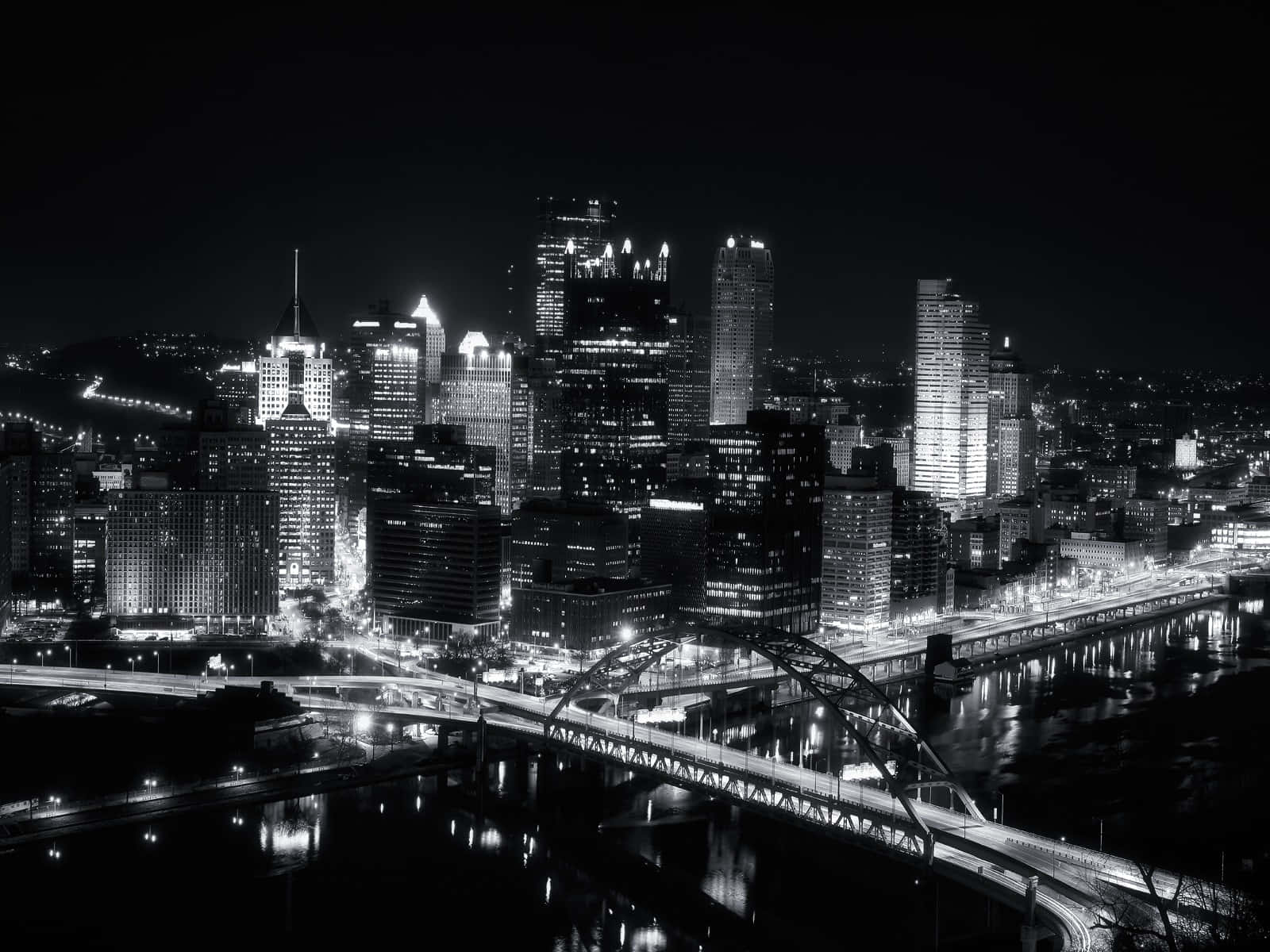 Black And White Cityscape, night view, city skyline, HD Desktop Wallpaper