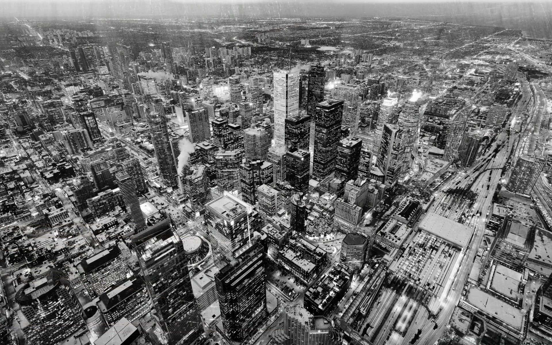 black and white cityscape, aerial view, dense urban skyline, Full HD Desktop Wallpaper