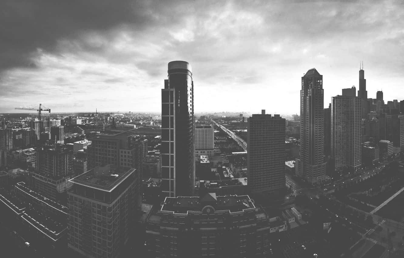 black and white cityscape, 1332 x 850, towering skyscrapers, HD Desktop Wallpaper