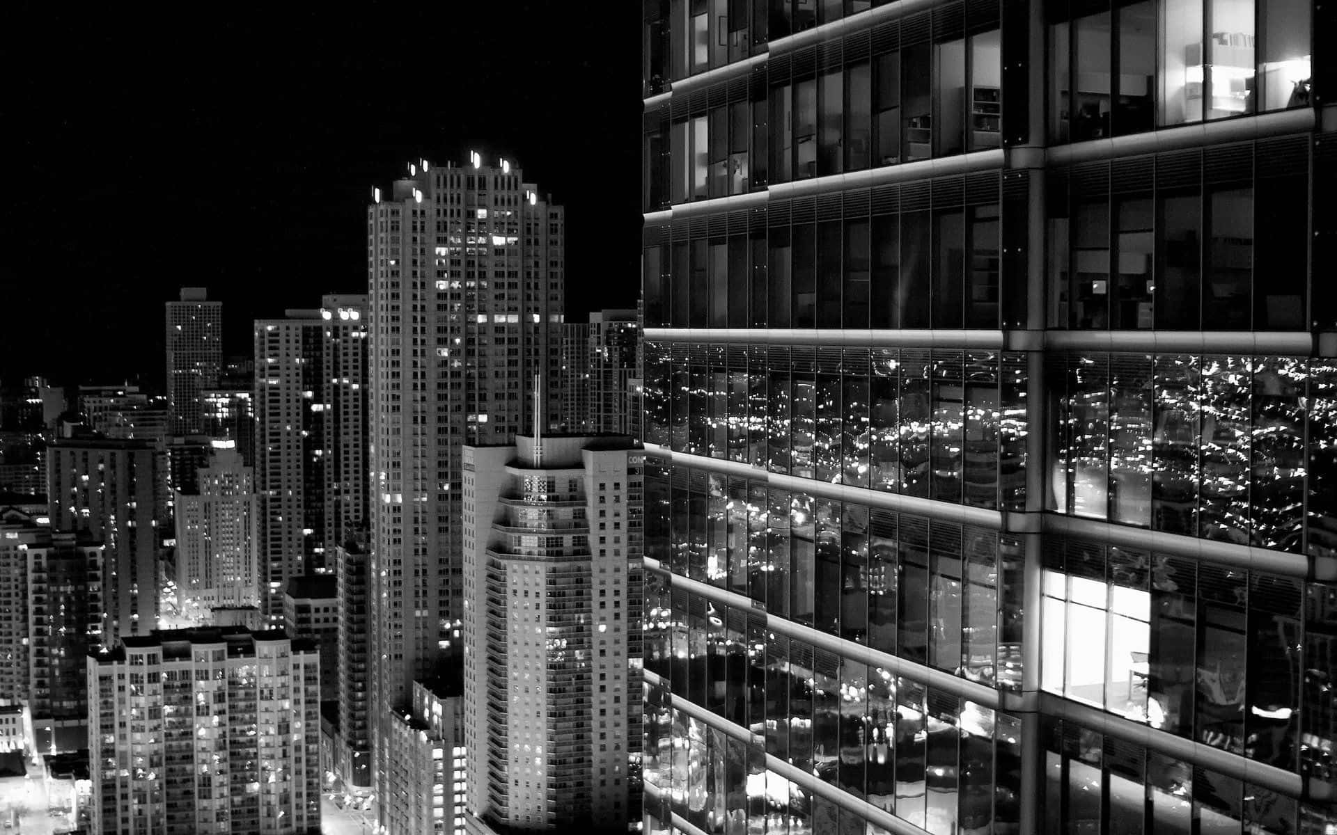 Black And White Cityscape, nighttime cityscape, towering skyscrapers, Full HD Desktop Wallpaper