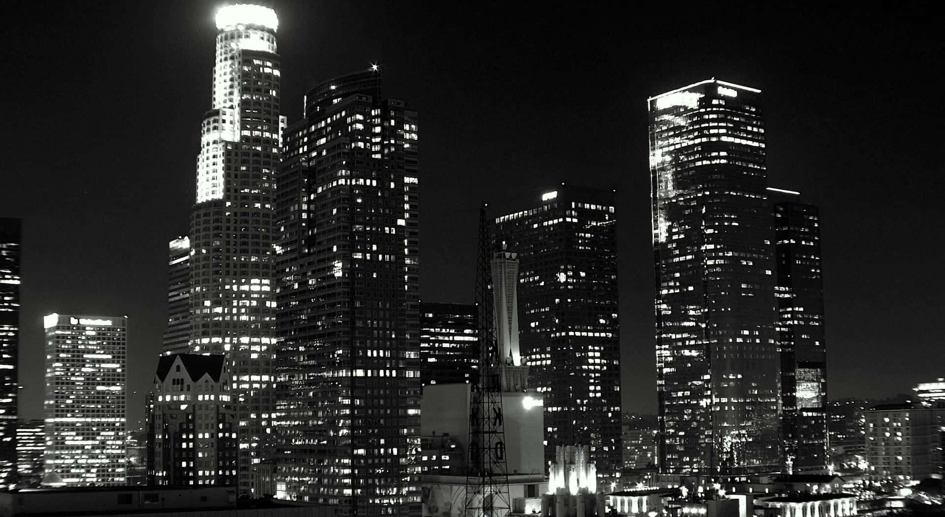 Black And White Cityscape, night view, dense urban skyline, Full HD Desktop Wallpaper