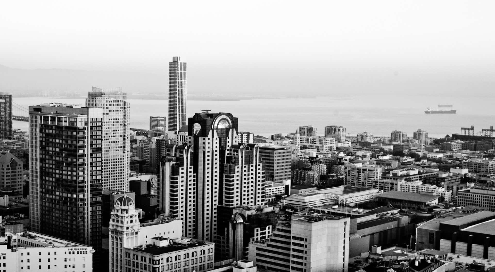 Black And White Cityscape, monochrome aerial view, dense urban skyline, Full HD Desktop Wallpaper