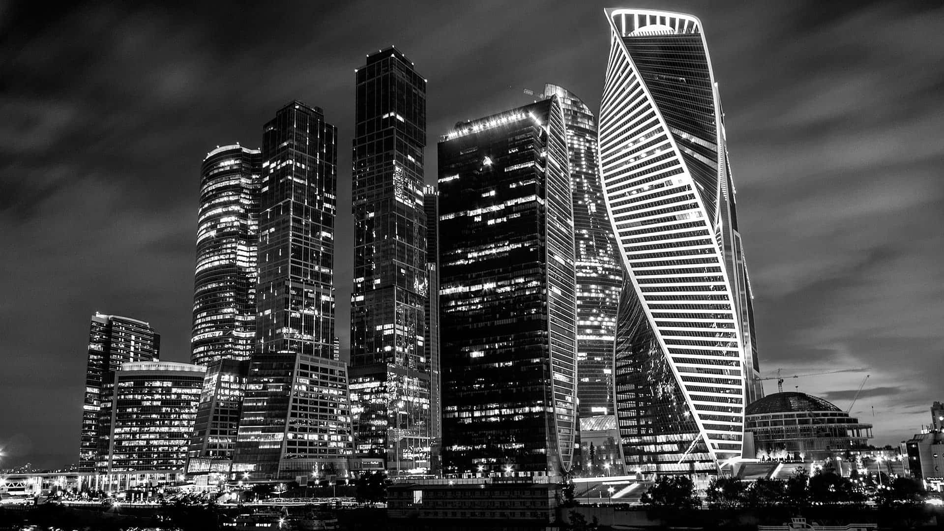 Black And White Cityscape, 1920 x 1080, monochrome skyscrapers, Full HD Desktop Wallpaper