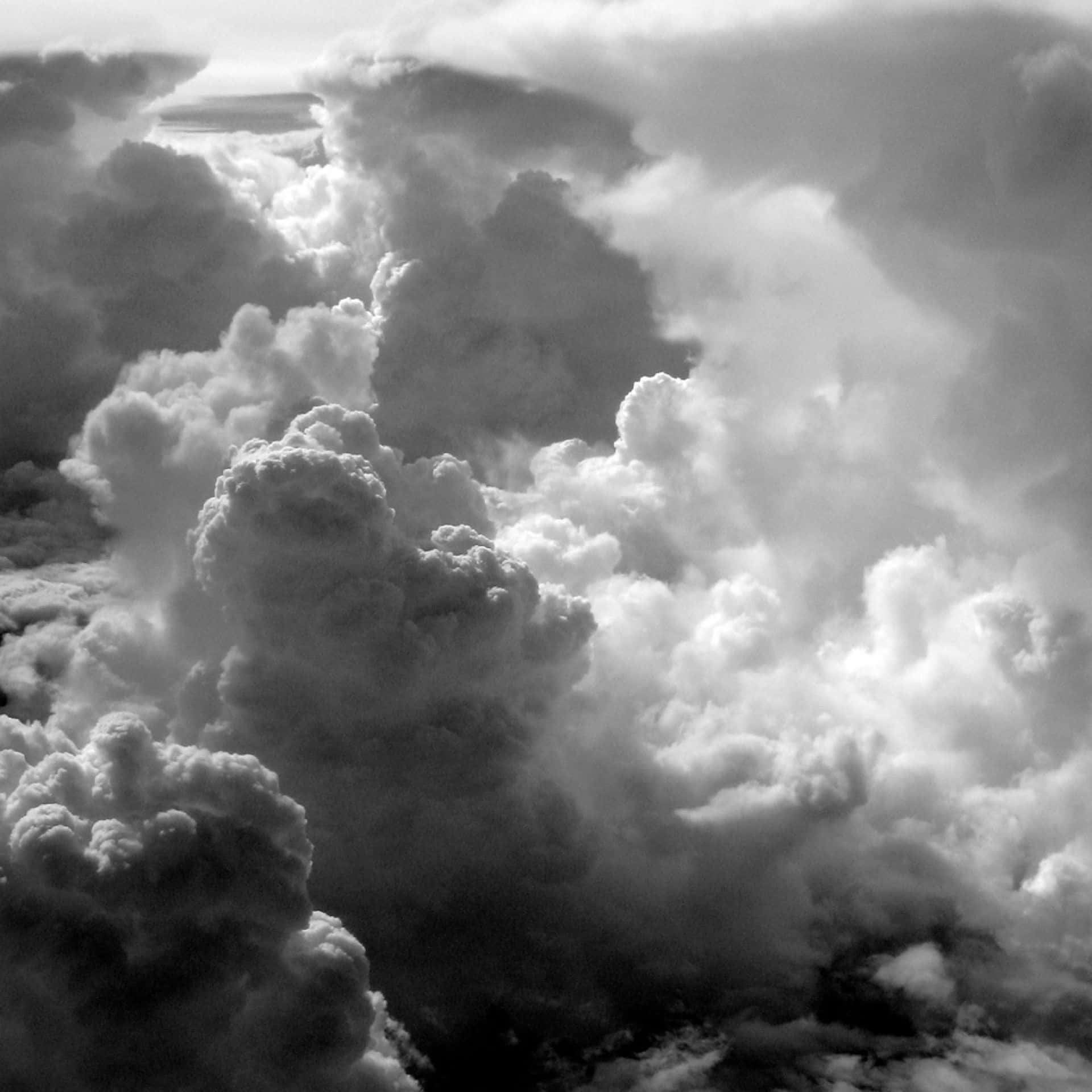Black And White Cotton-like Cloud, monochrome clouds, towering textured masses, Full HD Desktop Wallpaper
