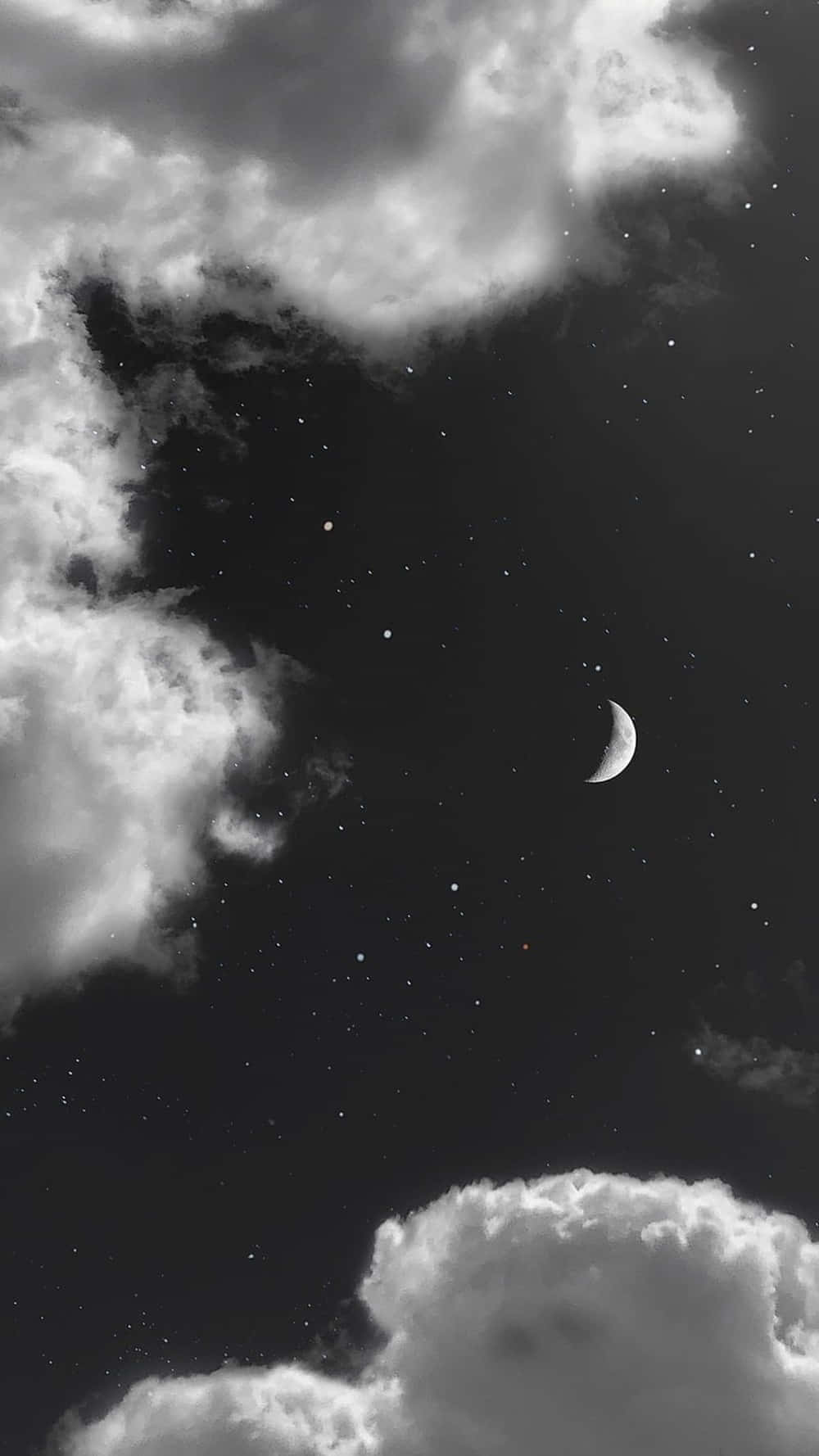 Black And White Cloud, crescent moon, stars, HD Phone Wallpaper