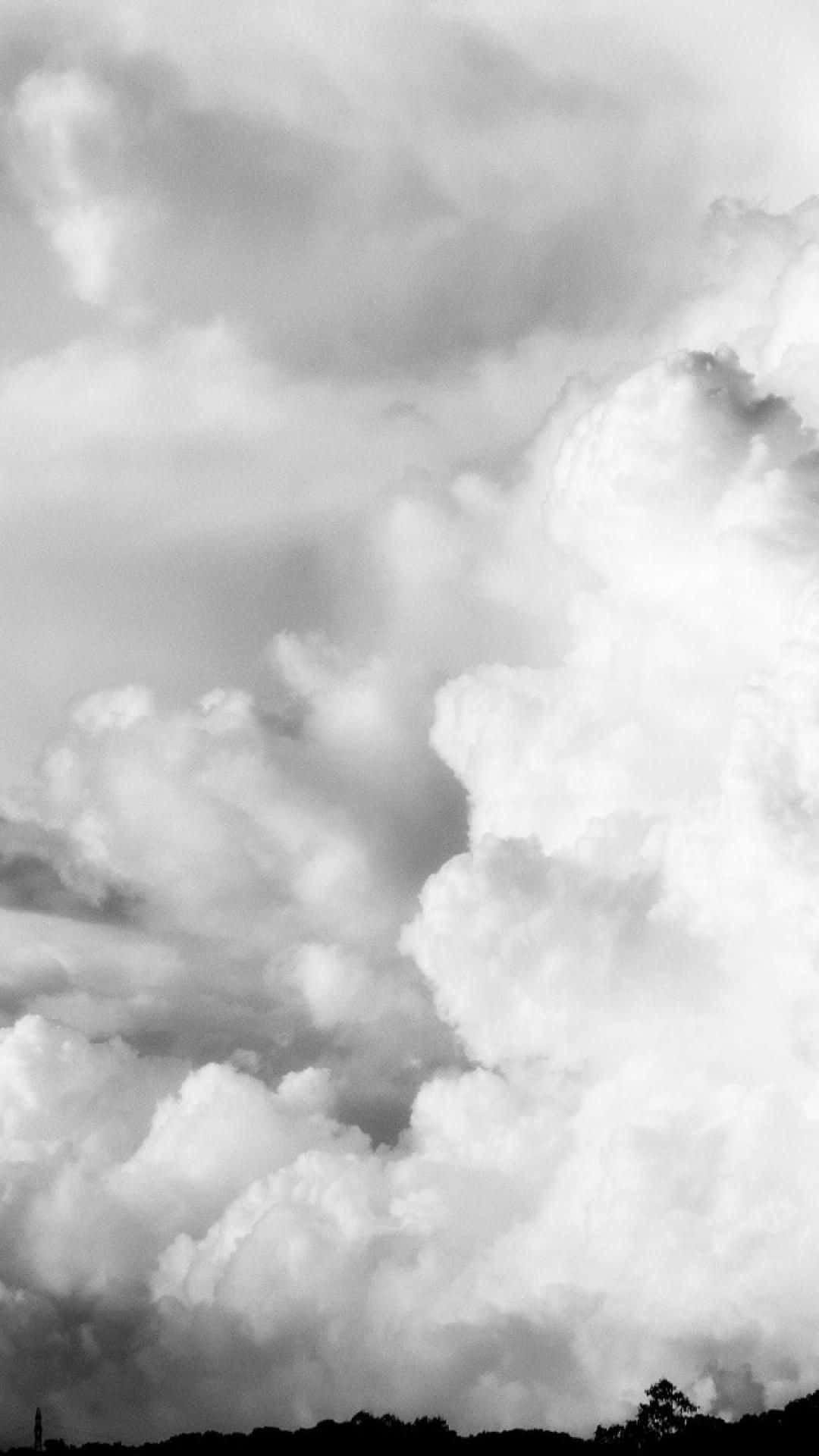 black and white, cloudy sky, monochrome clouds, Full HD Phone Wallpaper